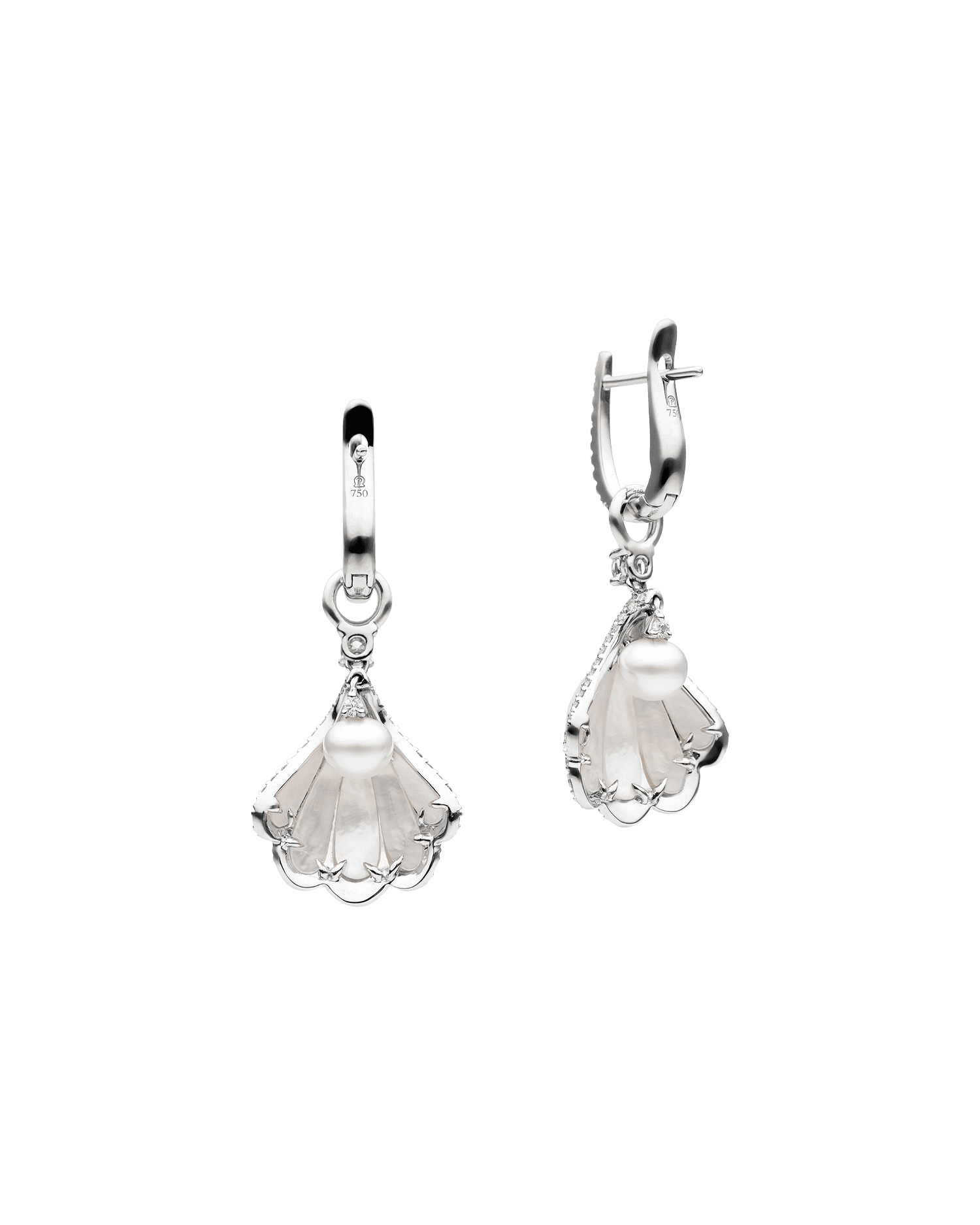 Clam Shell Earrings | 5mm Keshi Pearl, Diamonds, and White Gold 2