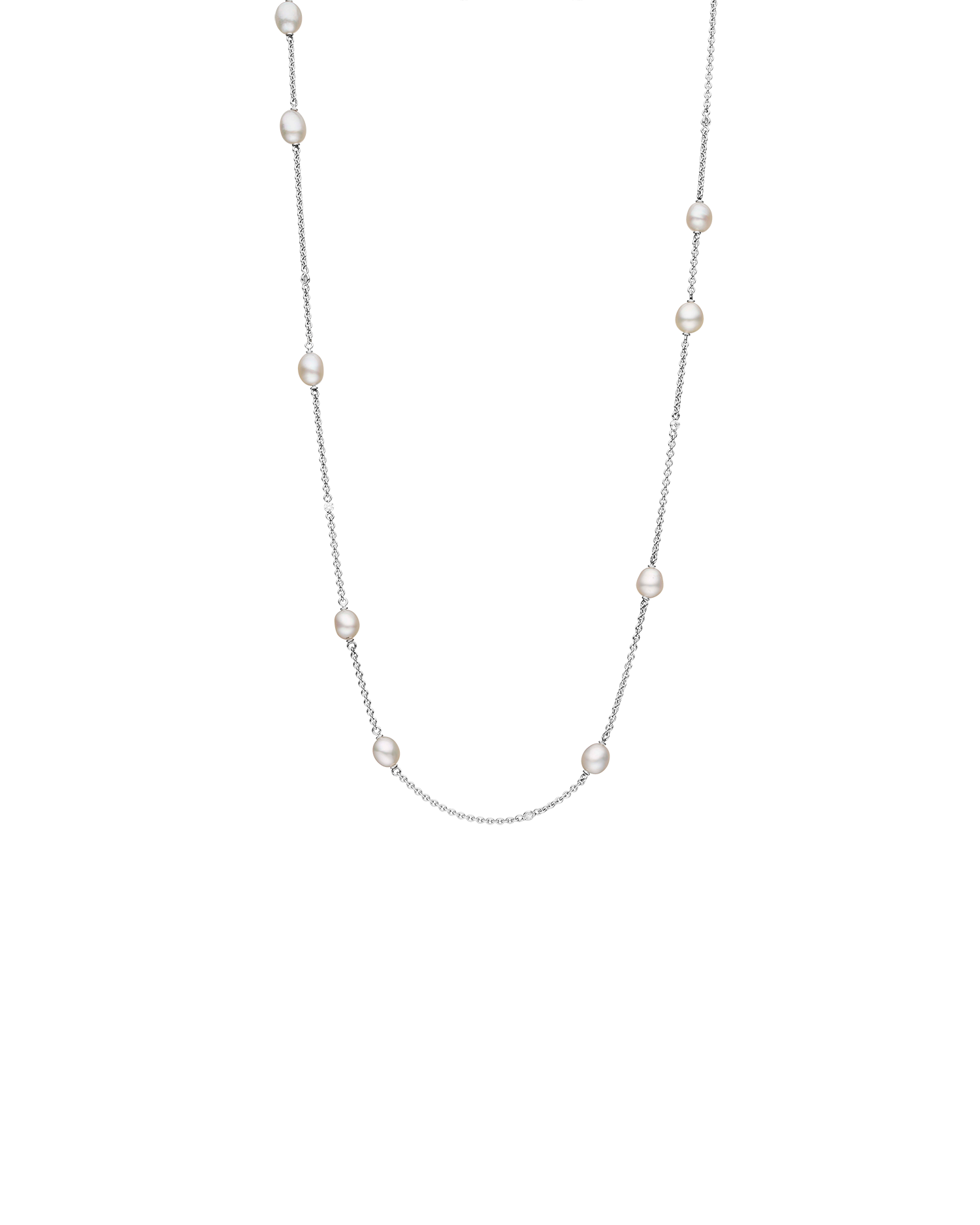 Keshi Pearl Long Chain Necklace | 5mm Keshi Pearls, Diamonds, and White Gold 1