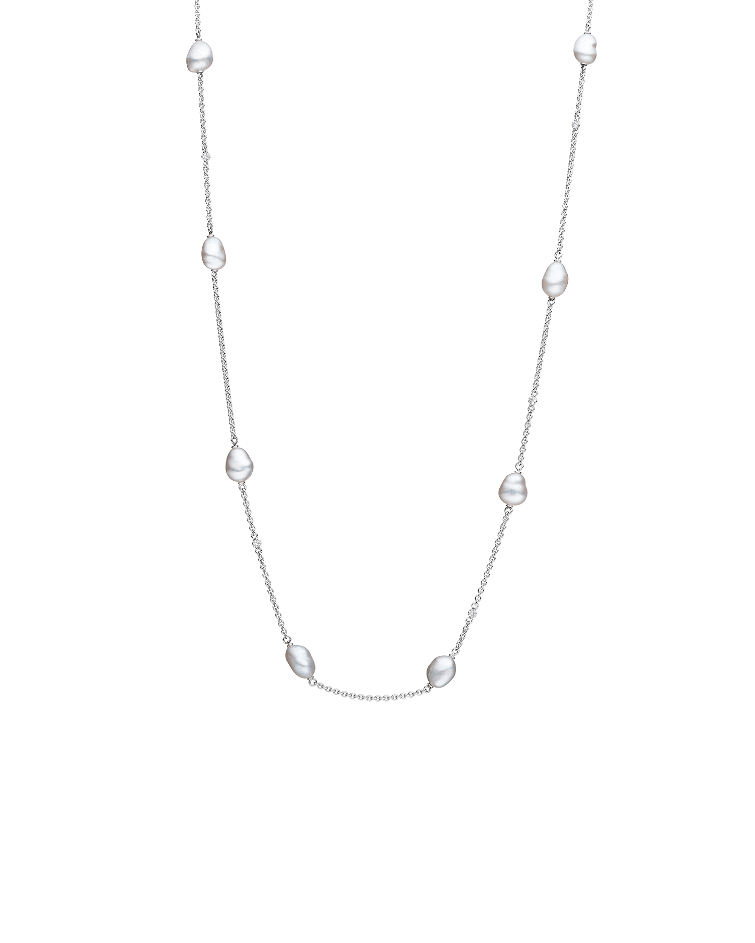 Keshi Pearl Short Chain Necklace | 5mm Keshi Pearls, Diamonds, and White Gold 1