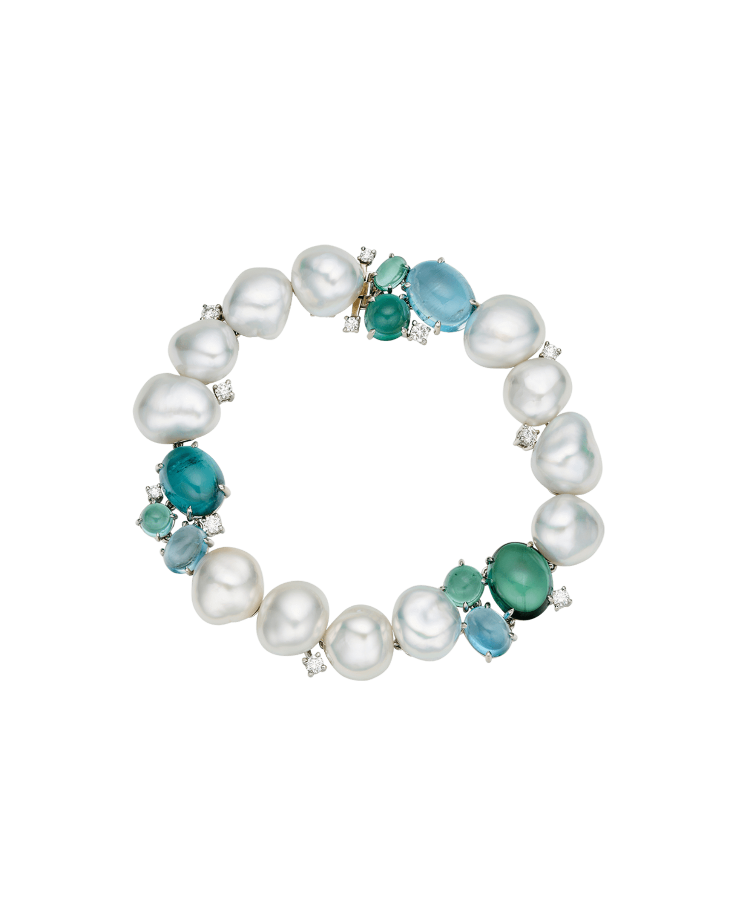 Rockpool Pebble Pearl Bracelet | 10mm Keshi Pearls, Aquamarines, and Platinum 1