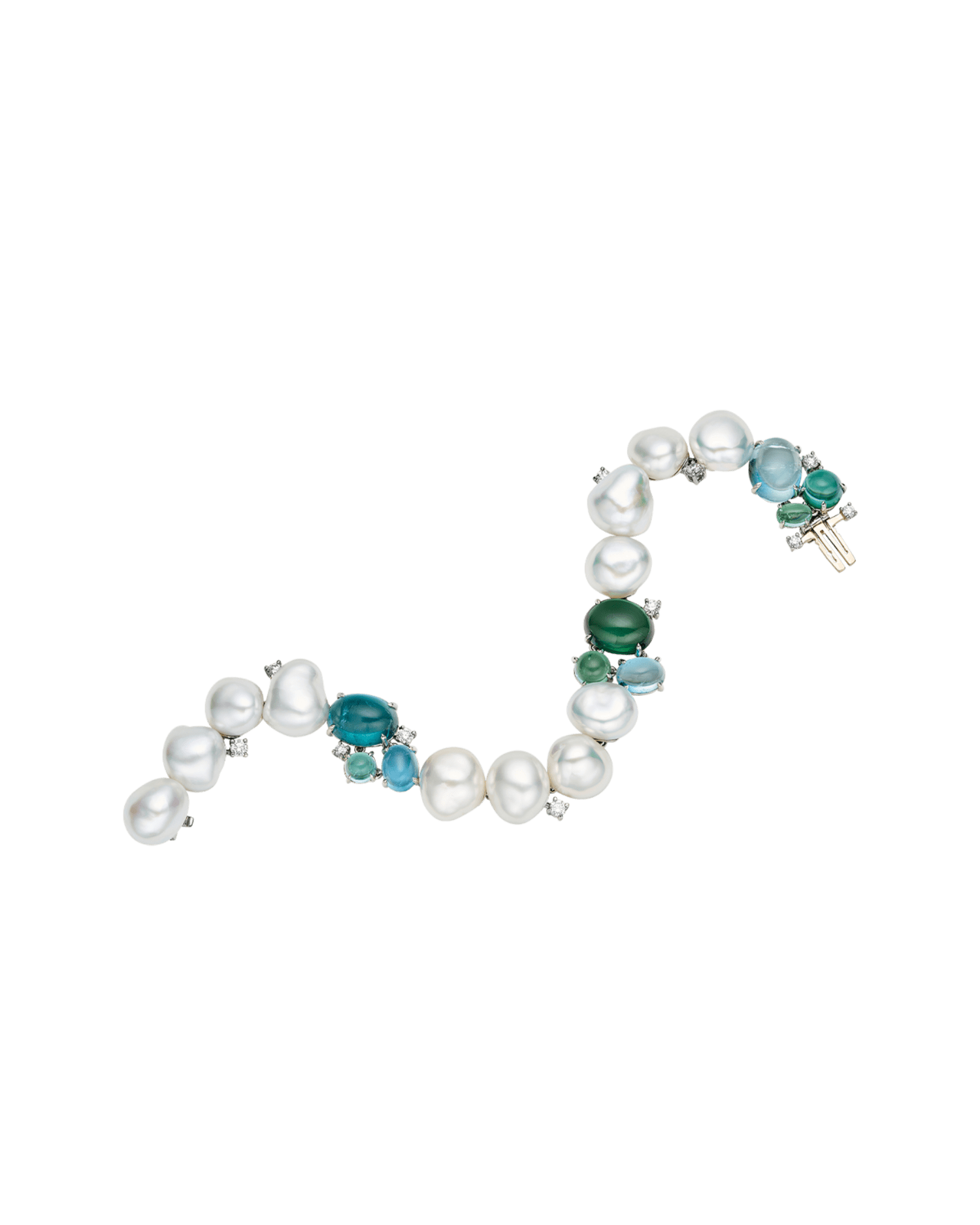 Rockpool Pebble Pearl Bracelet | 10mm Keshi Pearls, Aquamarines, and Platinum 2