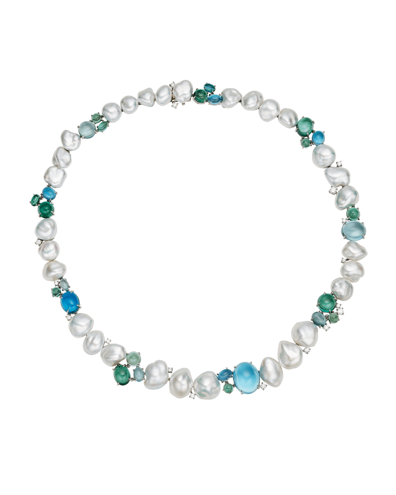 Rockpool Pebble Pearl Collier 4-9mm Keshi Pearls, Aquamarines, and  Platinum