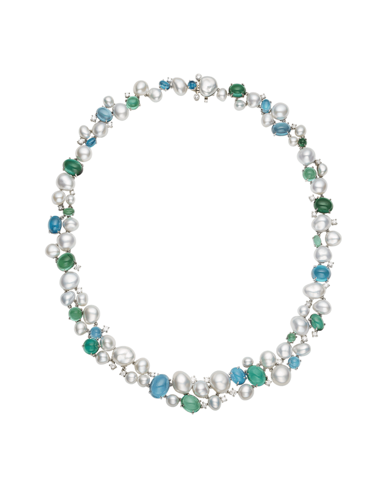 Rockpool Pebble Pearl Necklace | 4-10mm Keshi Pearls, Tourmalines and Platinum 1