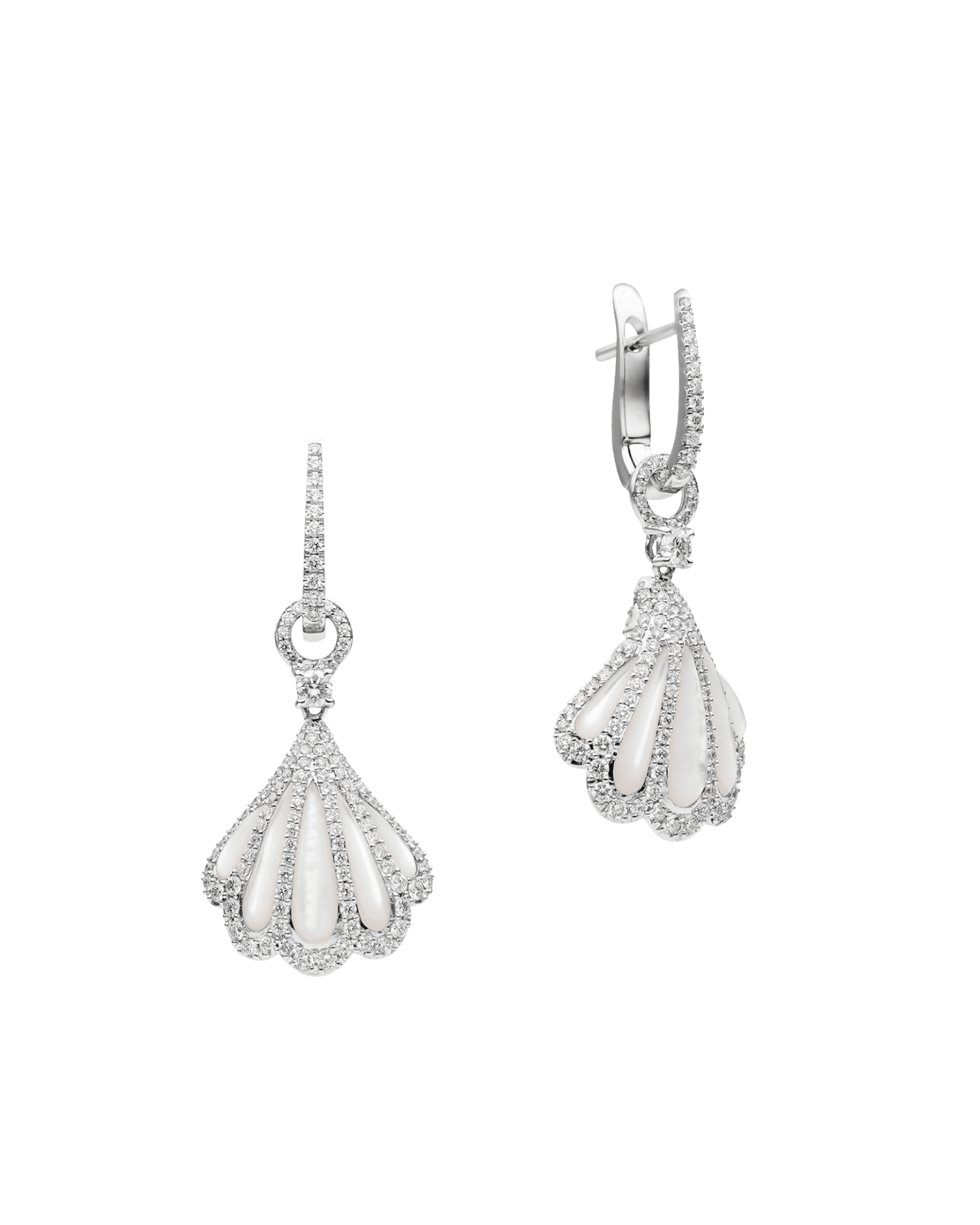 Clam Shell Earrings | 5mm Keshi Pearl, Diamonds, and White Gold 1