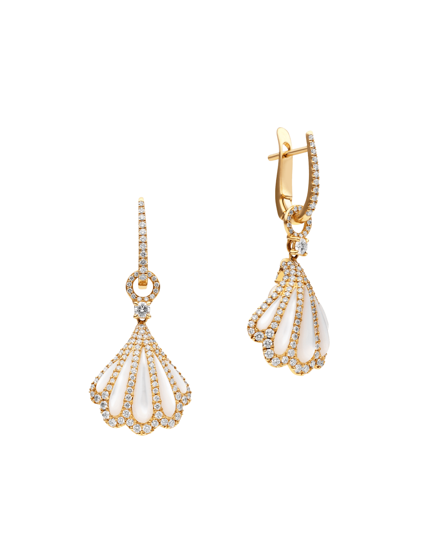 Clam Shell Earrings | 5mm Keshi Pearl, Diamonds, and Yellow Gold 1