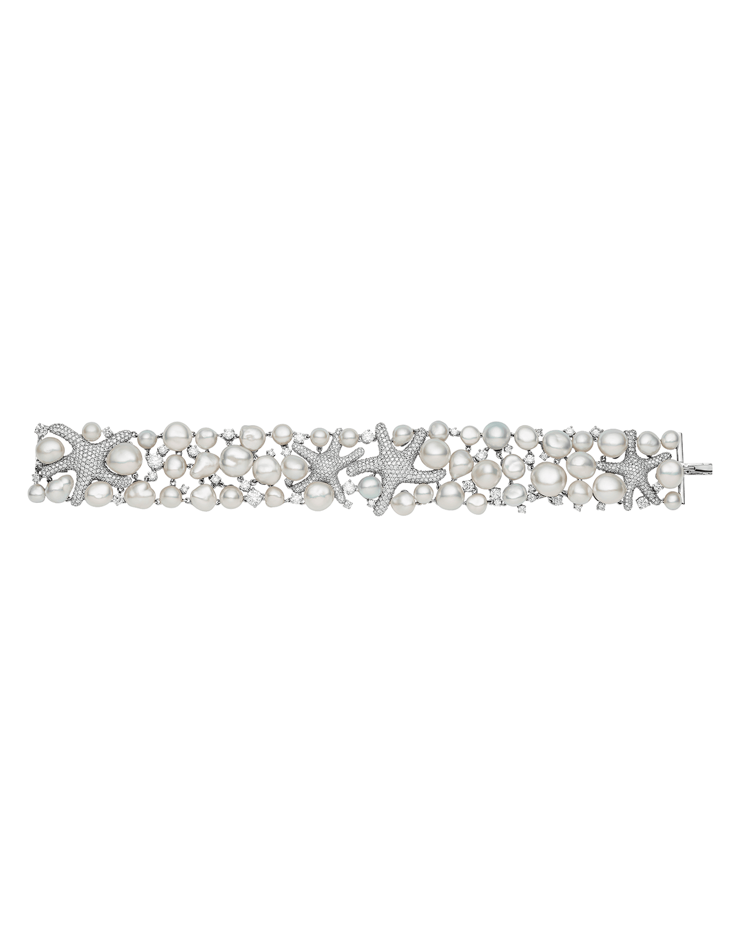 Rockpool Starfish Pearl Bracelet | 5-10mm Keshi Baroque Pearls, Diamonds, and Platinum 2