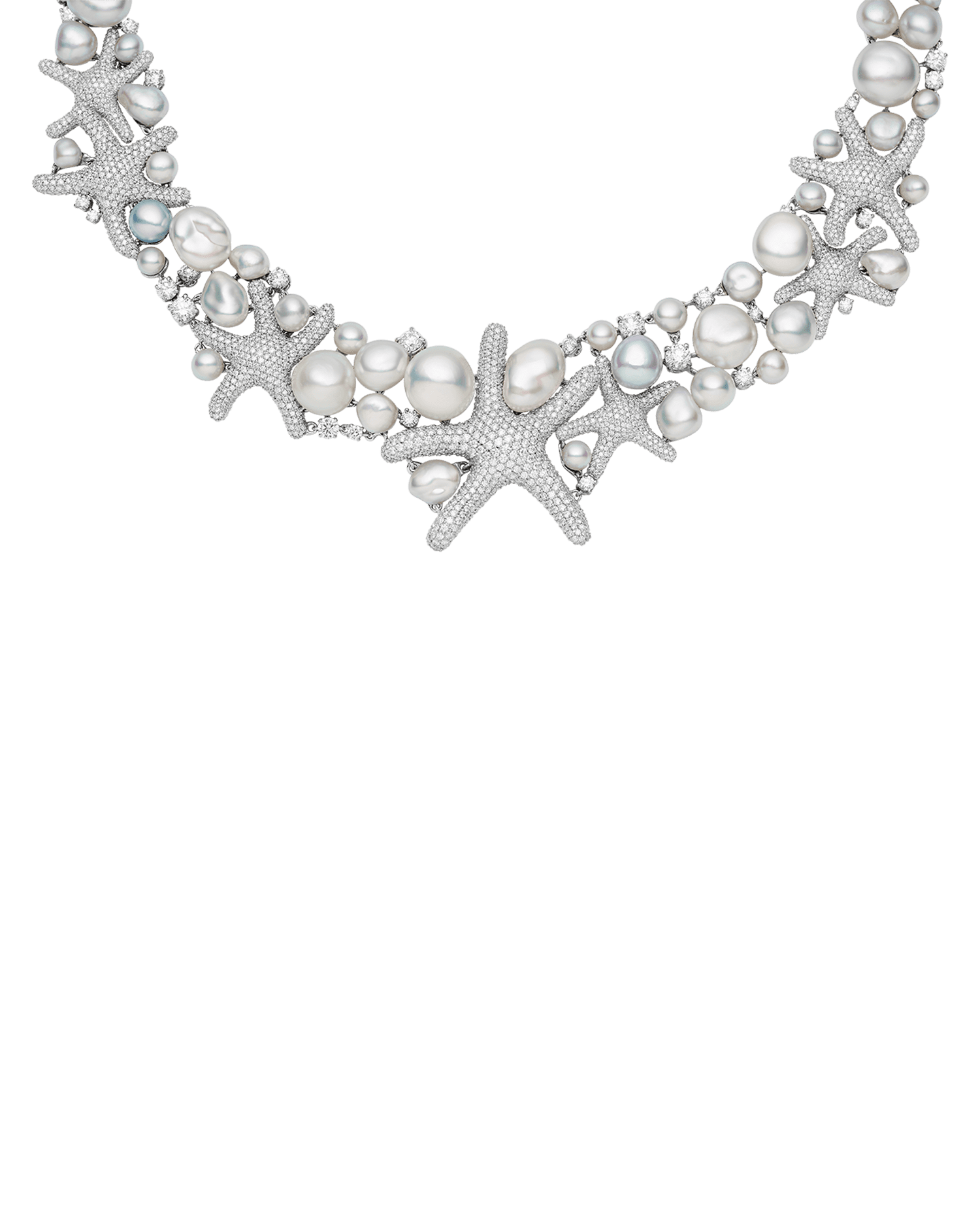 Rockpool Starfish Pearl Collier | 5-12mm Keshi Baroque Pearls, Diamonds, and Platinum 3