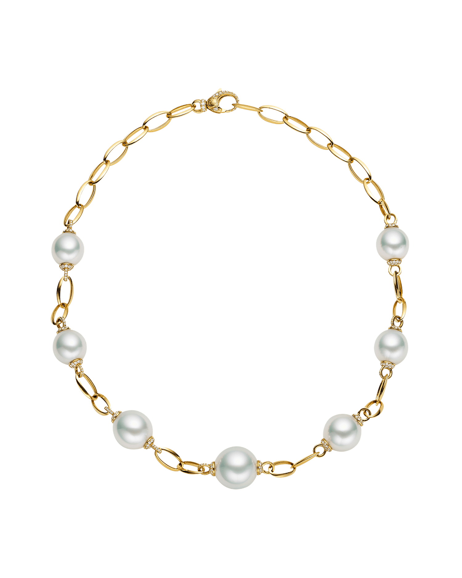 Eternity Pearl Necklace | 12-15mm Oval Pearls, Diamonds, and Yellow Gold 1