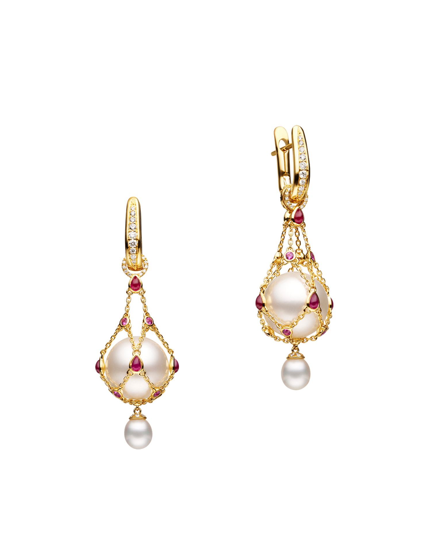 Ruby Lavalier Pearl Earrings in Yellow Gold DH20E23YPR12 H20E24WKQ05 H18Q02PR12