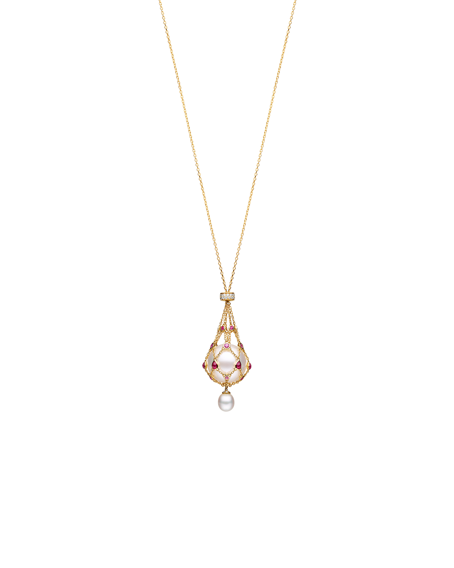 Ruby Lavalier Pearl Necklace in yellow gold DH20N23YPR15 H20N23YKQ06 + H18Q01PR15