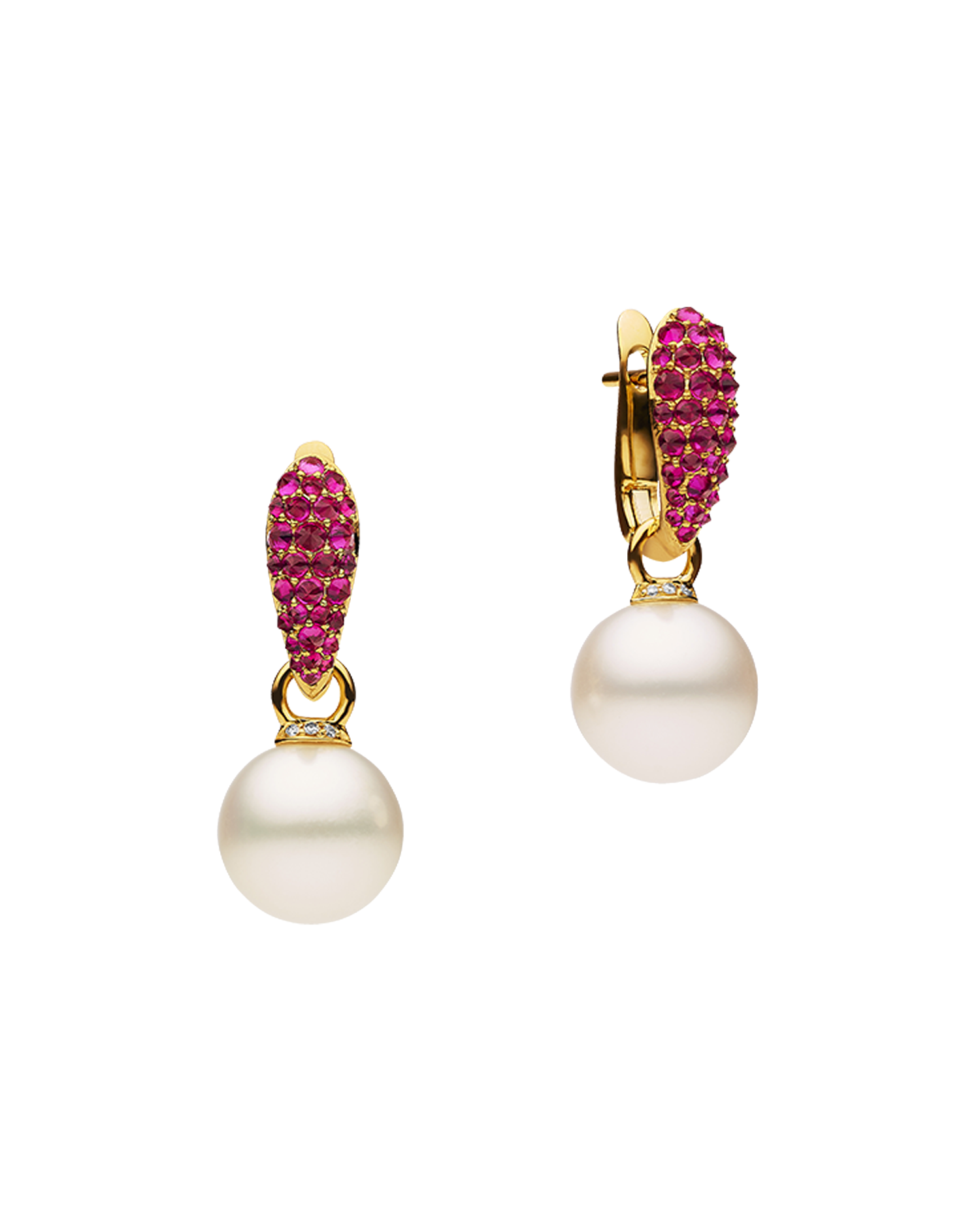 Ruby Touchstone Pearls My Way Earrings in yellow gold 12mm round DYPR12C16E12Y C16E12Y + C16AE03YPR12