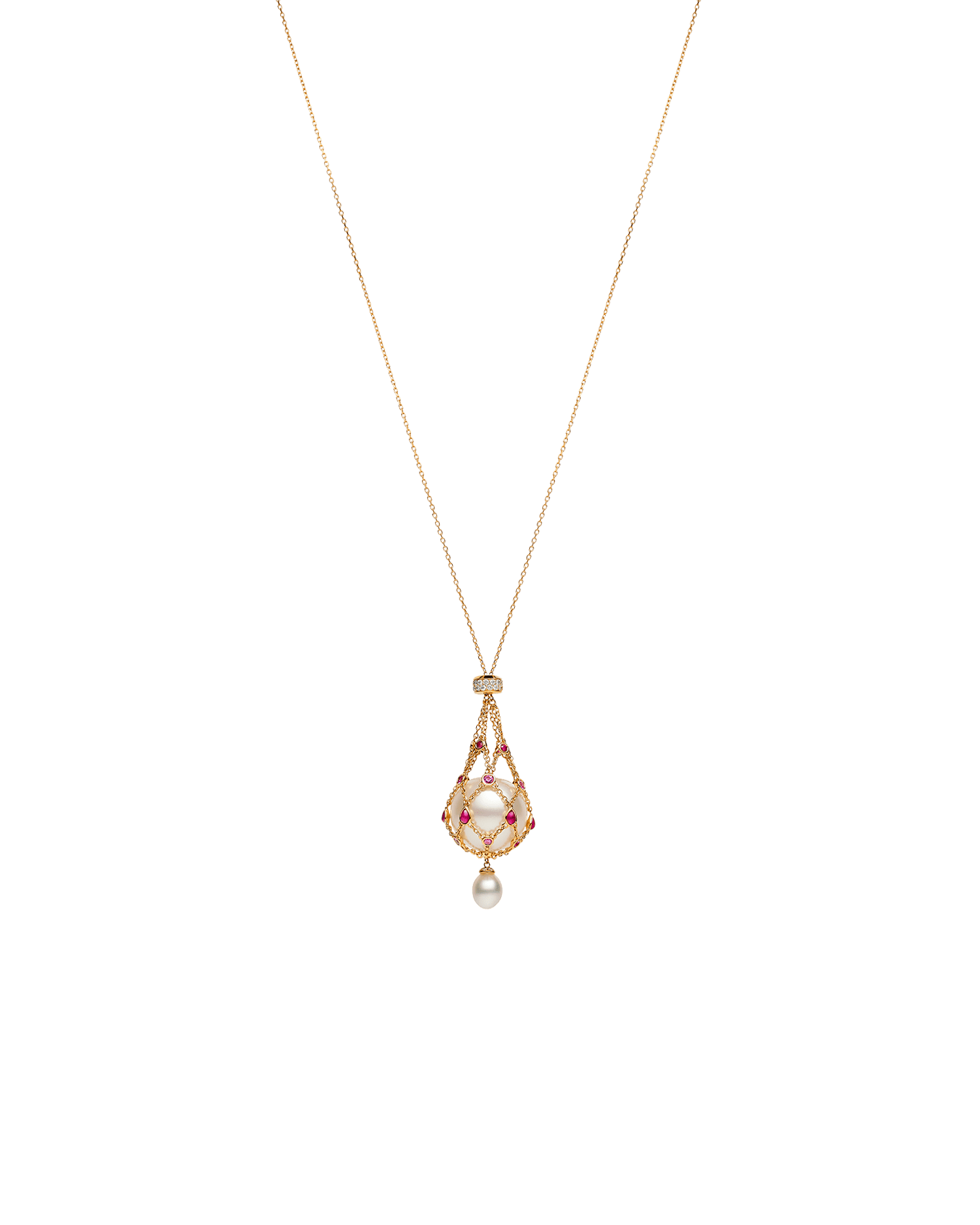 Ruby Lavalier Pearl Necklace in Yellow Gold 15mm Button DH20N23YPB15 2