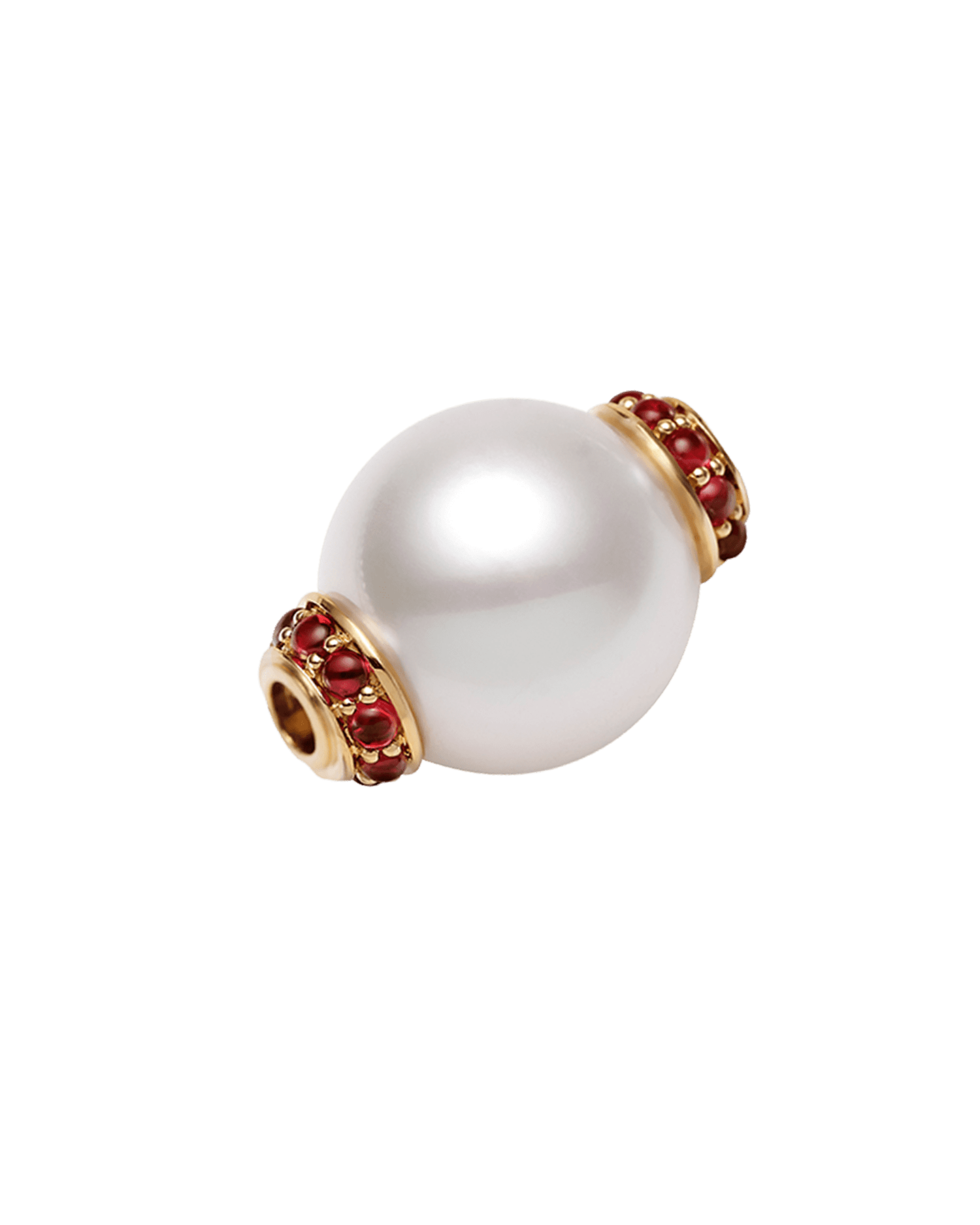 Ruby Rondel Pearl Clasp | 13mm Round Pearl, Rubies and Yellow Gold 1