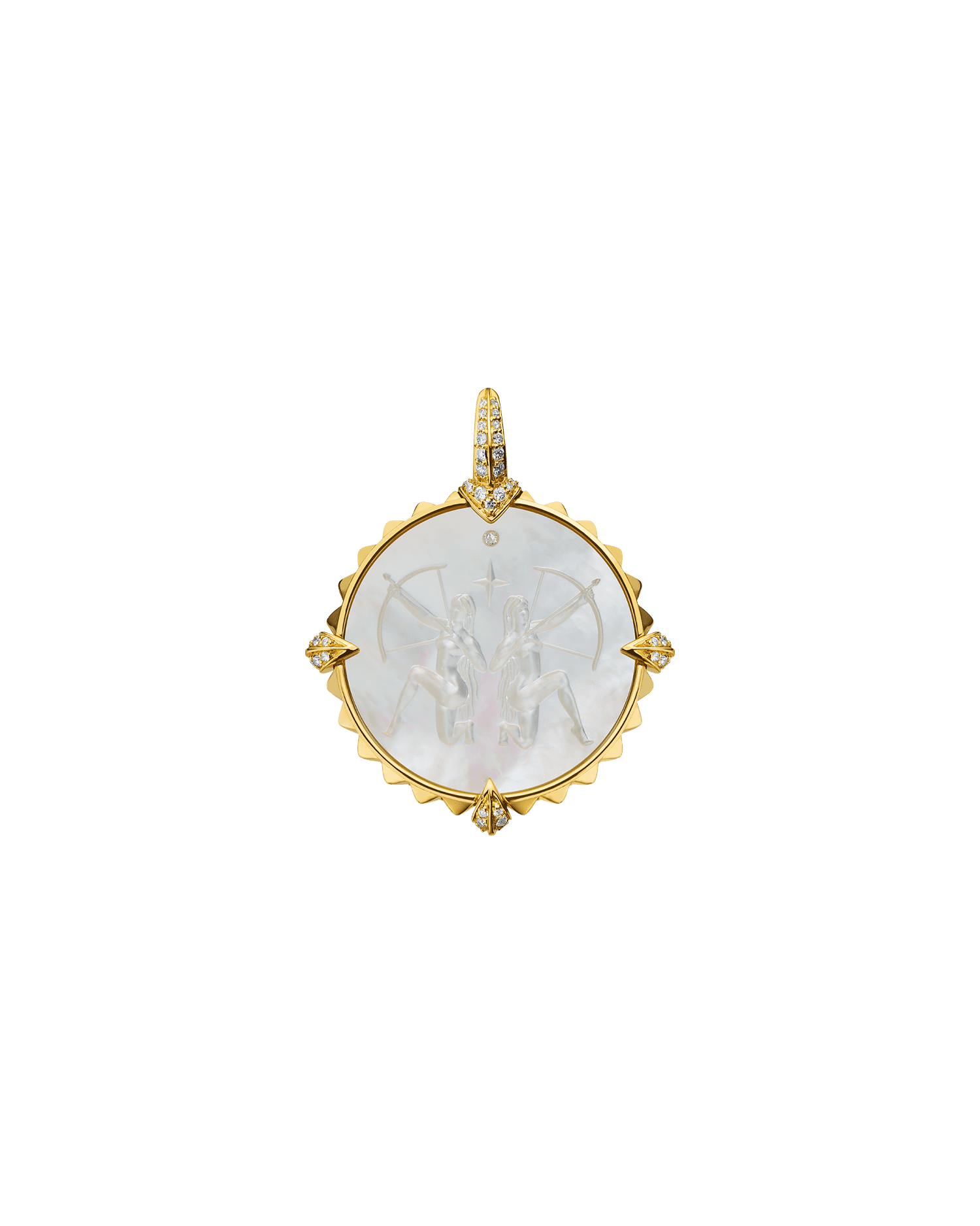 Sagittarius Coin Charm | Mother of Pearl, Diamonds, and Yellow Gold 1