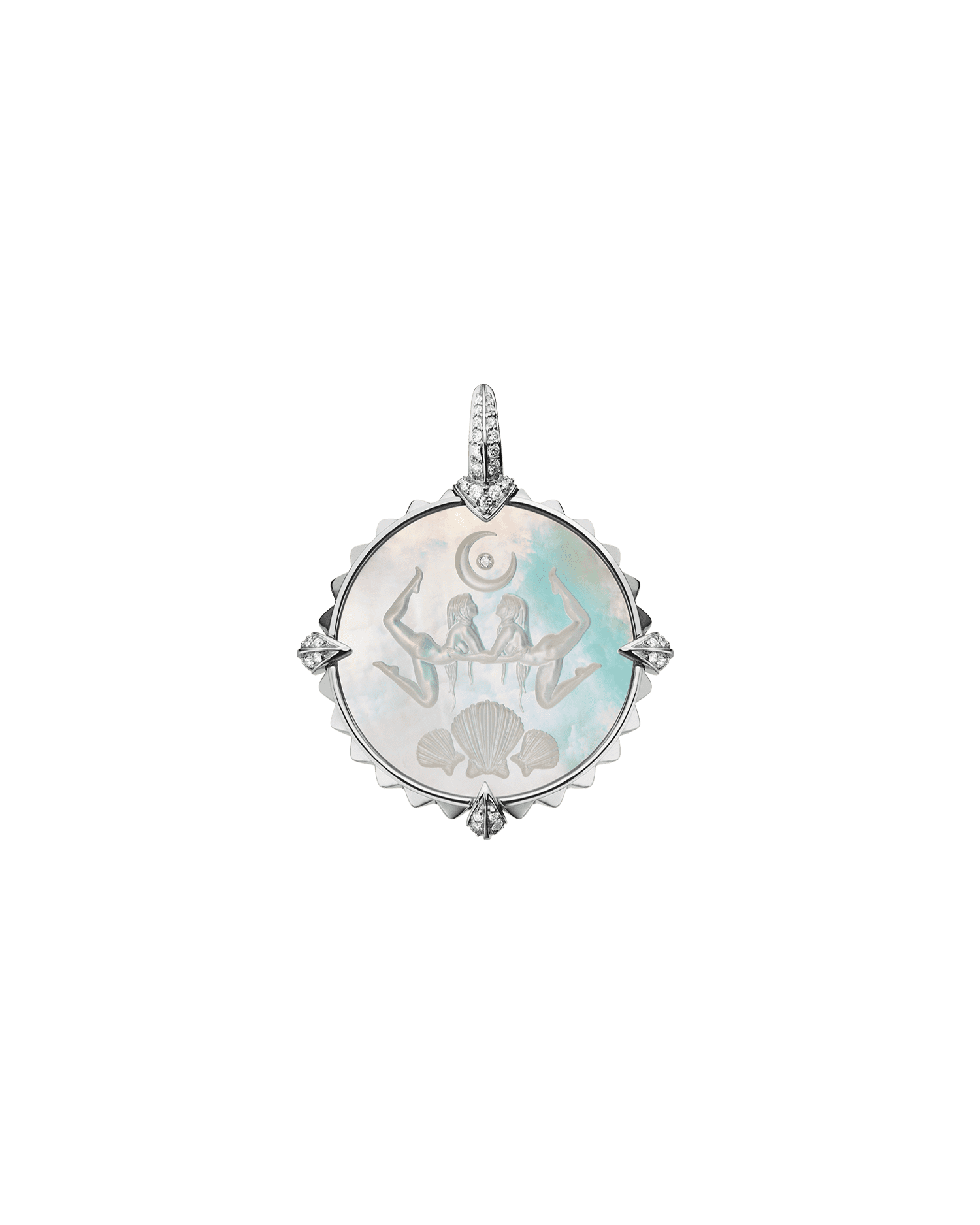 Scorpio Coin Charm | Mother of Pearl, Diamonds, and White Gold 1
