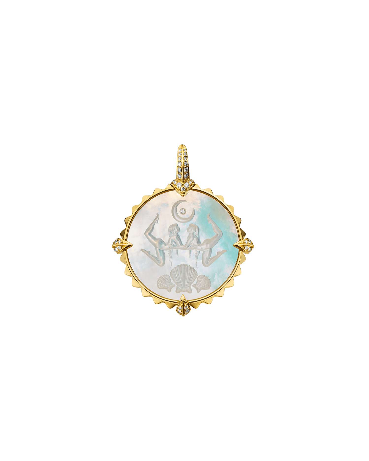 Scorpio Coin Charm | Mother of Pearl, Diamonds, and Yellow Gold 1