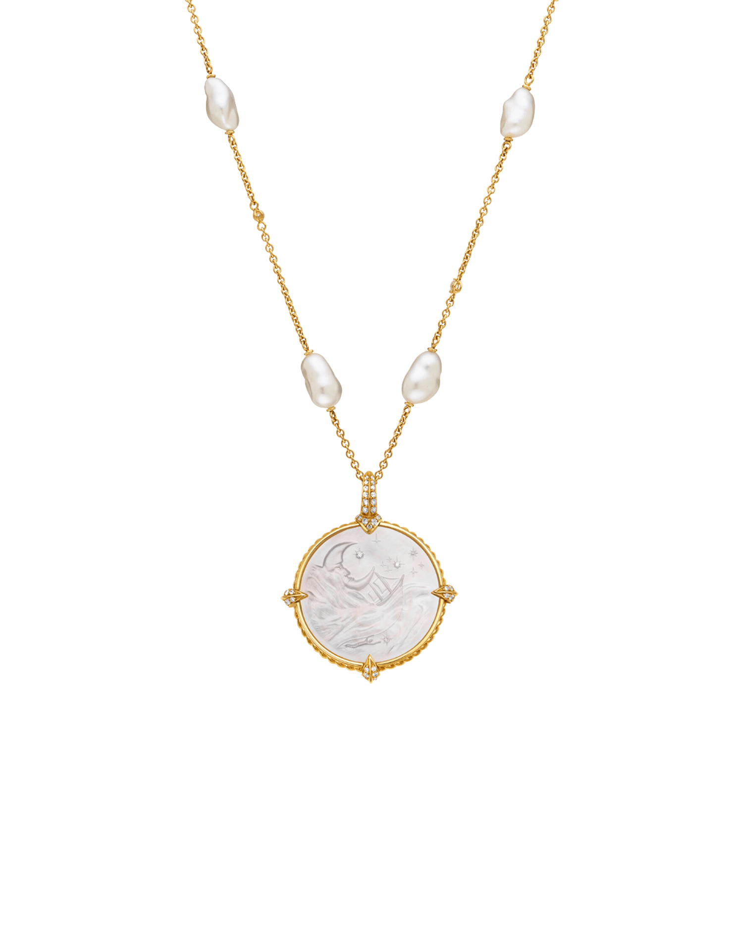 Seascape Coin Charm | Mother of Pearl, Diamond, and Yellow Gold 3