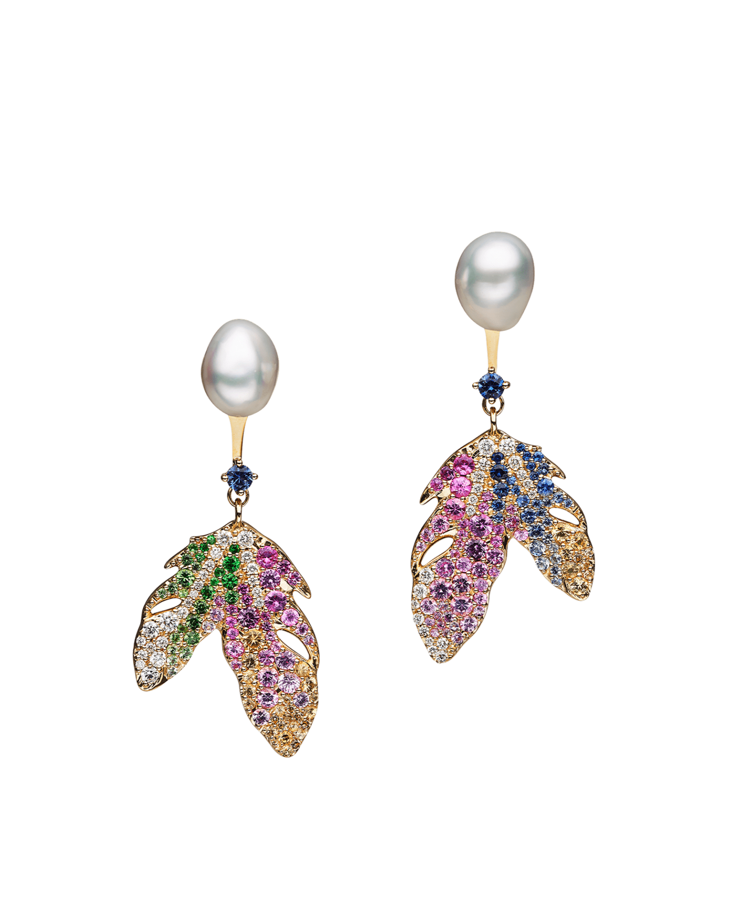 Song Bird Feather and Keshi Stud earrings in Yellow Gold DE22AE10YKQ08 E22AE10Y + C00E40YKQ08