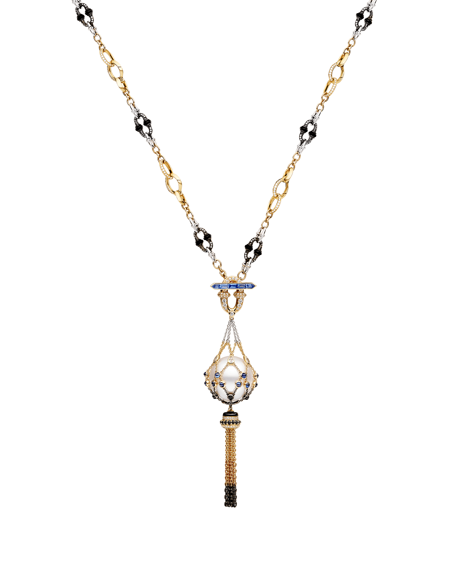 Tassel Anchored Lavalier Pearl Necklace Mixed Metals DH24N51YPR18 2