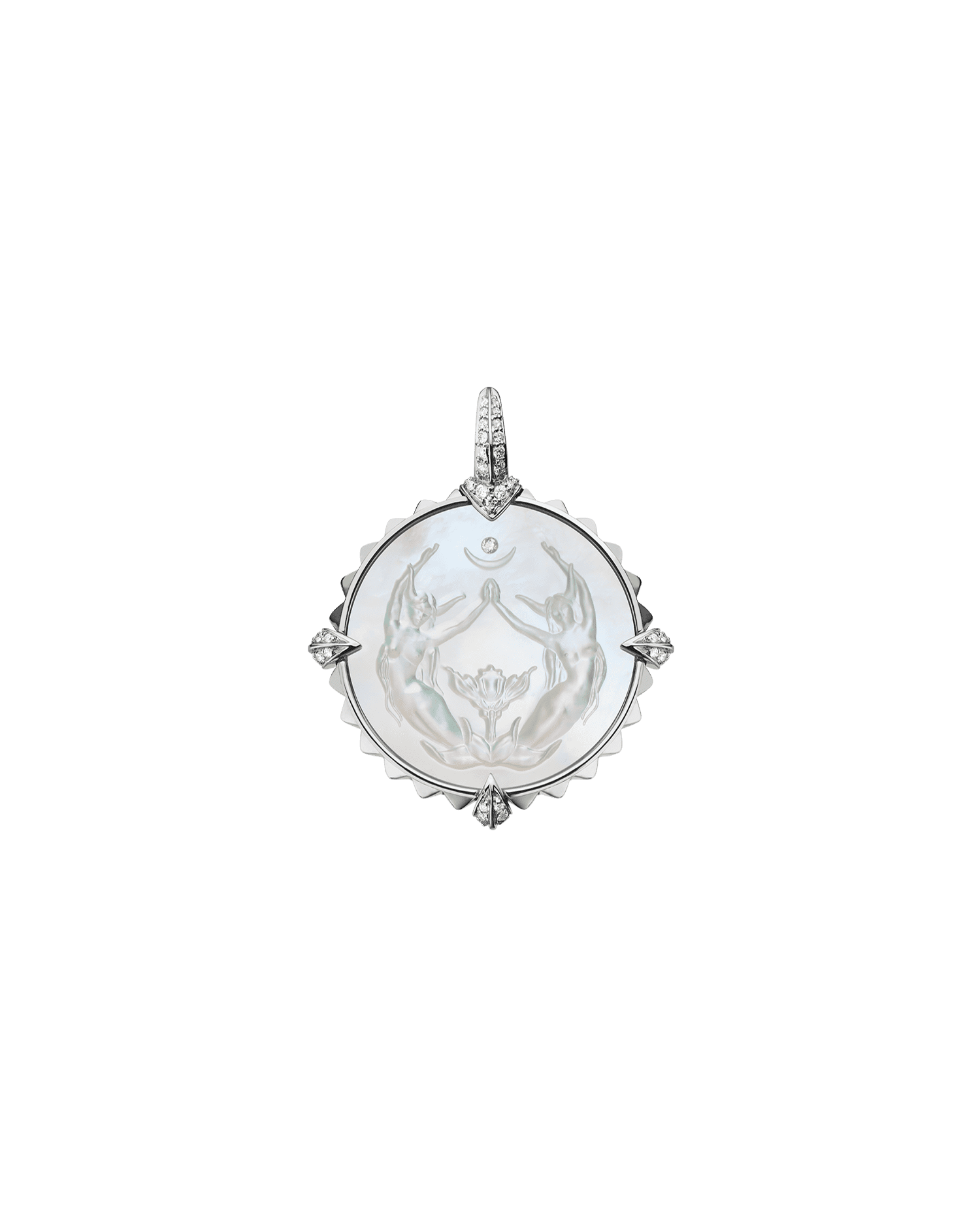 Taurus Coin Charm | Mother of Pearl, Diamonds, and White Gold 1