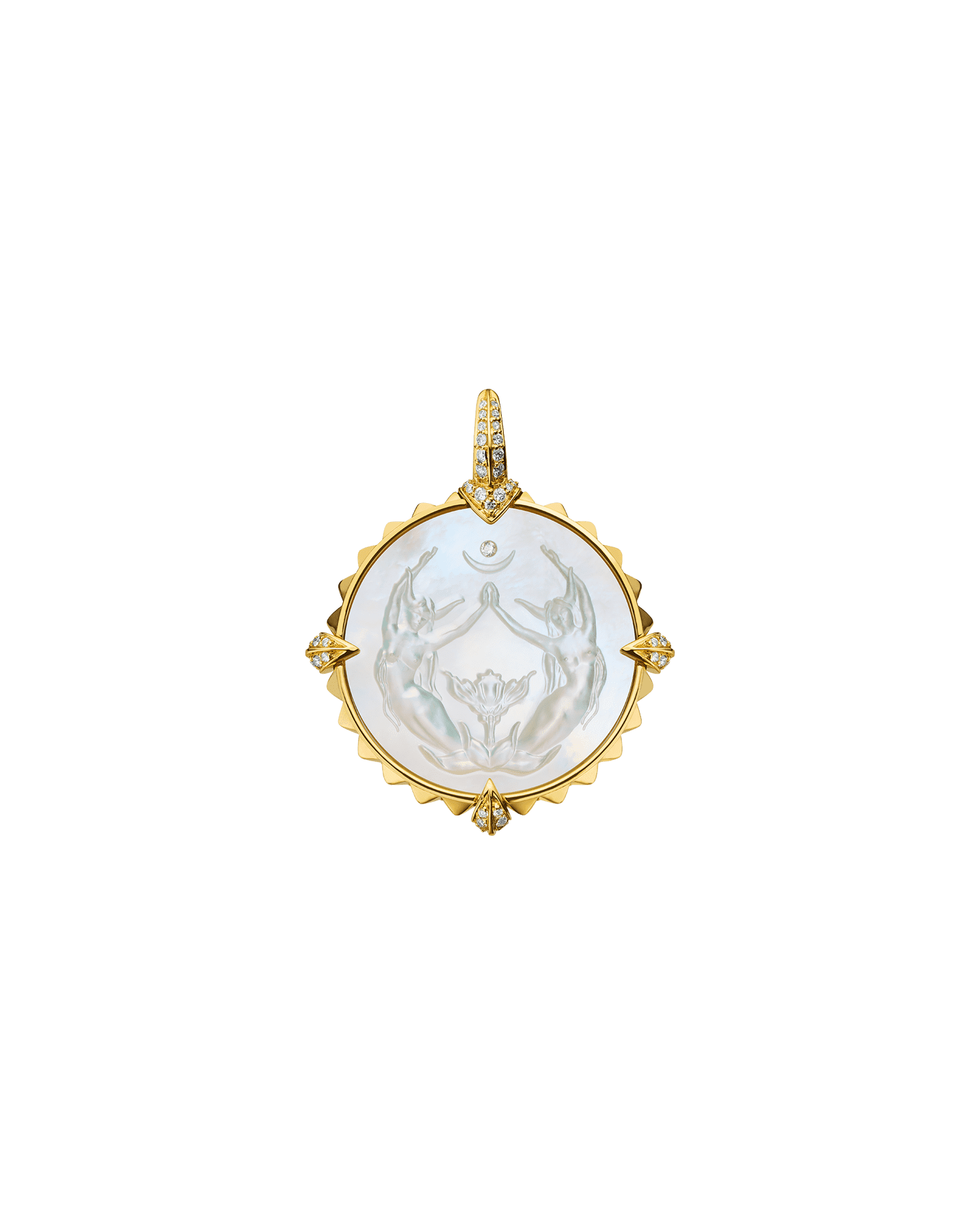 Taurus Coin Charm | Mother of Pearl, Diamonds, and Yellow Gold 1