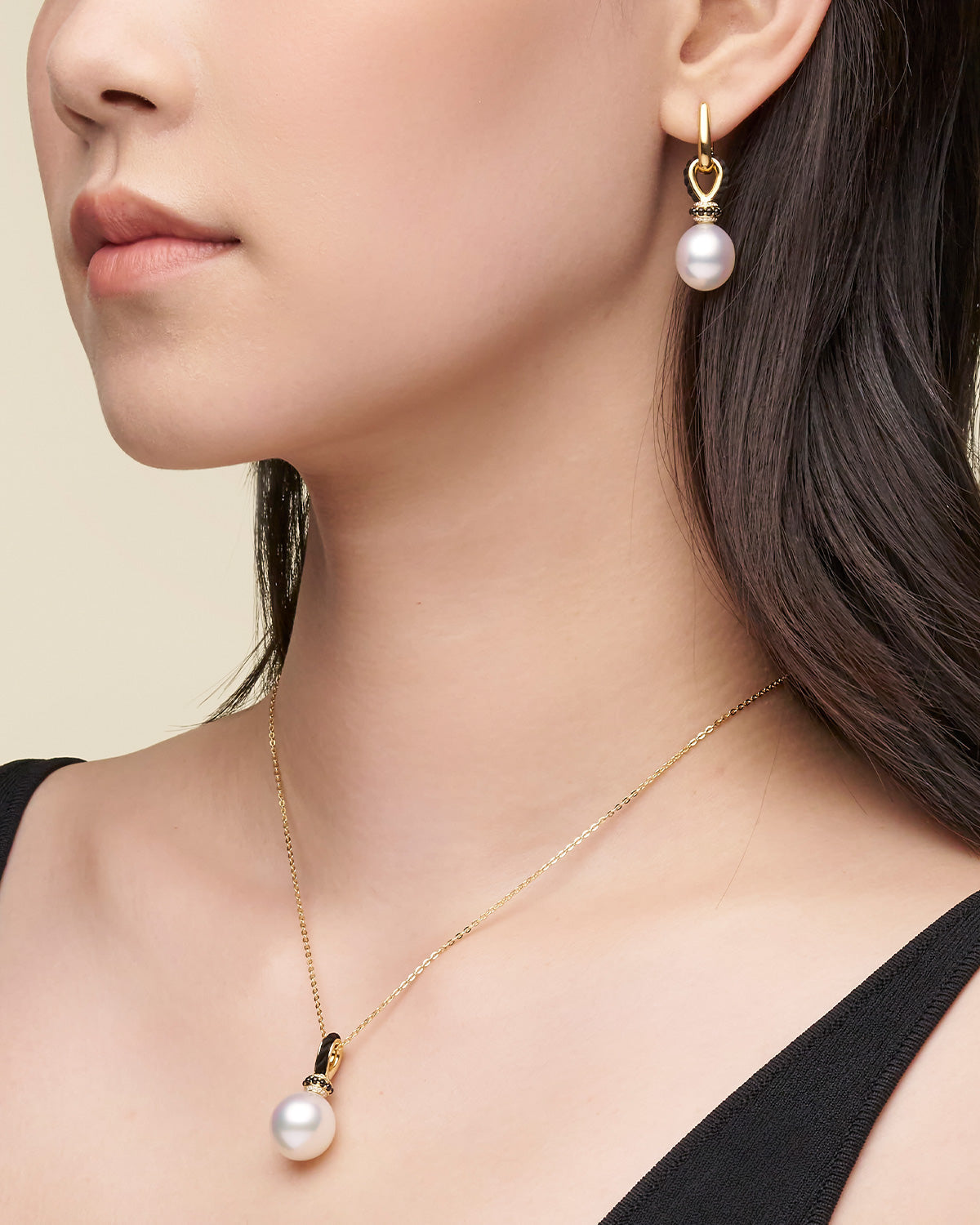 Thimble Drop Pearl Earrings YG On Body DD21A10E02Y C16E02Y D21AE10YPD12 Necklace D21P10YPD13