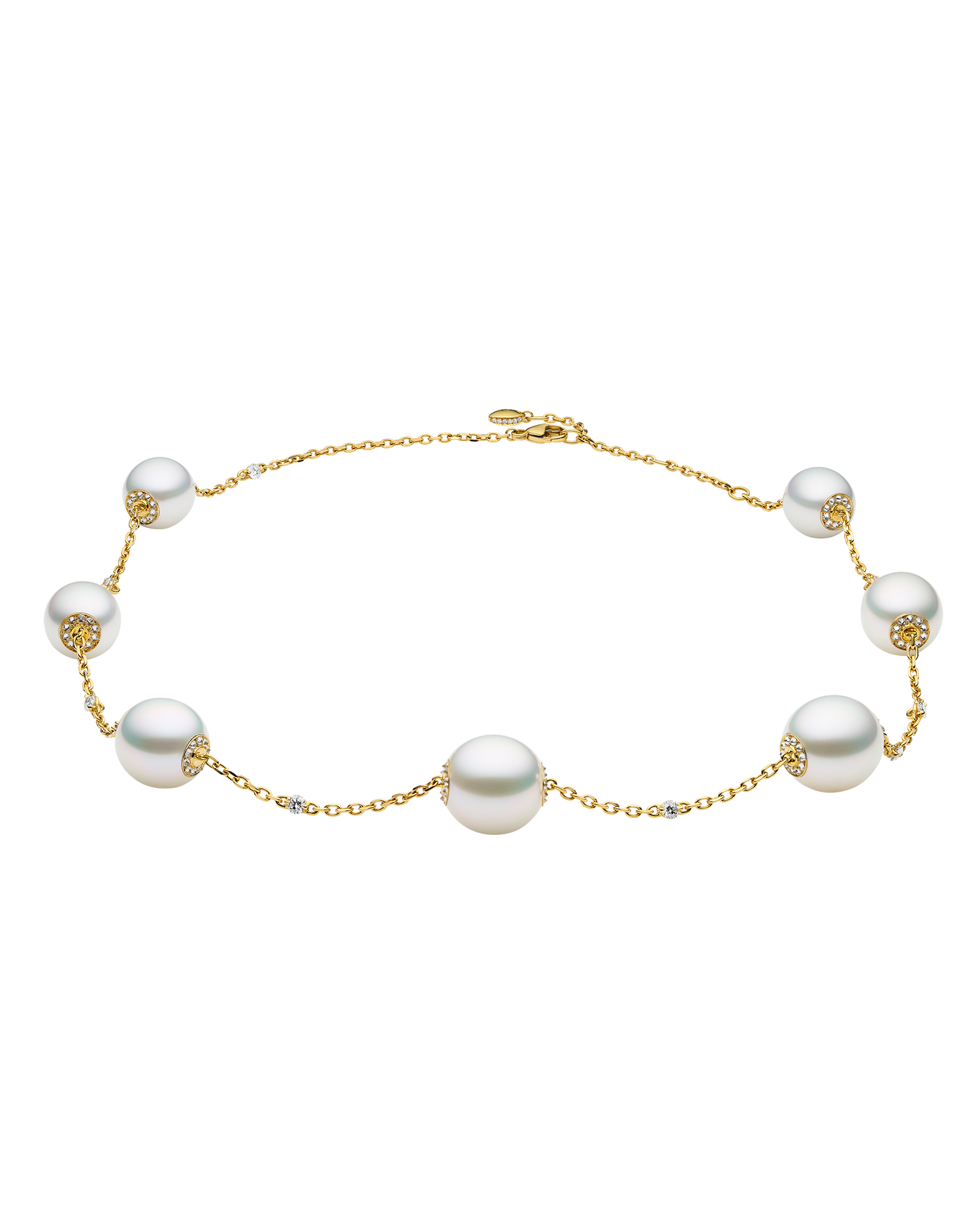 Diamond Touchstone Pearl Necklace | 10-12mm Oval Pearls, Diamonds, and Yellow Gold 3