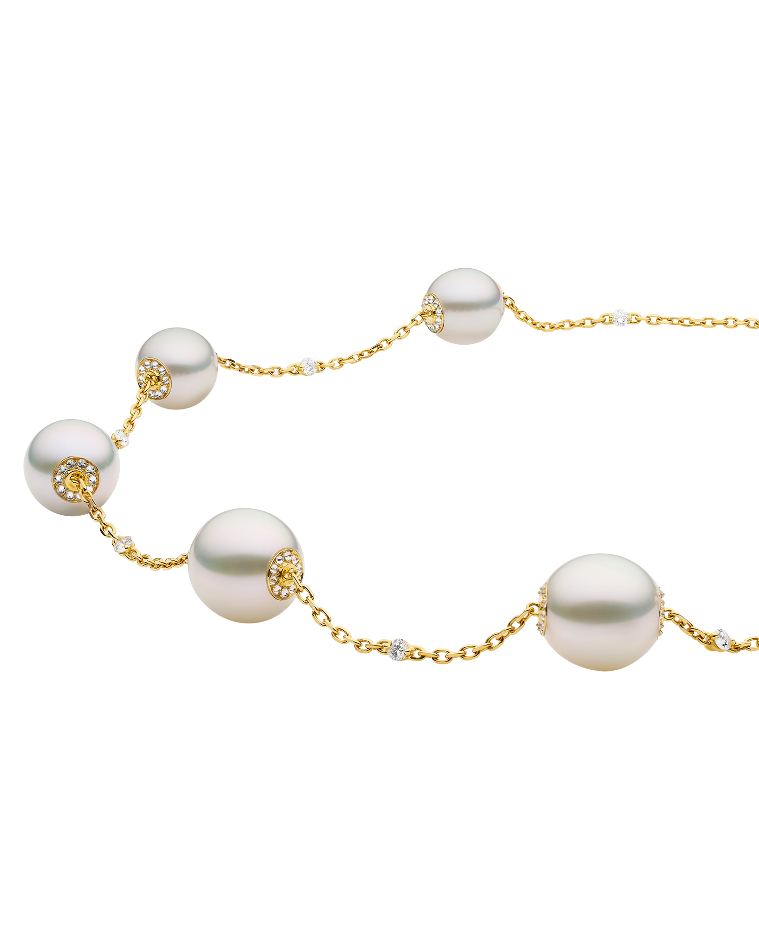 Diamond Touchstone Pearl Necklace | 10-12mm Oval Pearls, Diamonds, and Yellow Gold 2