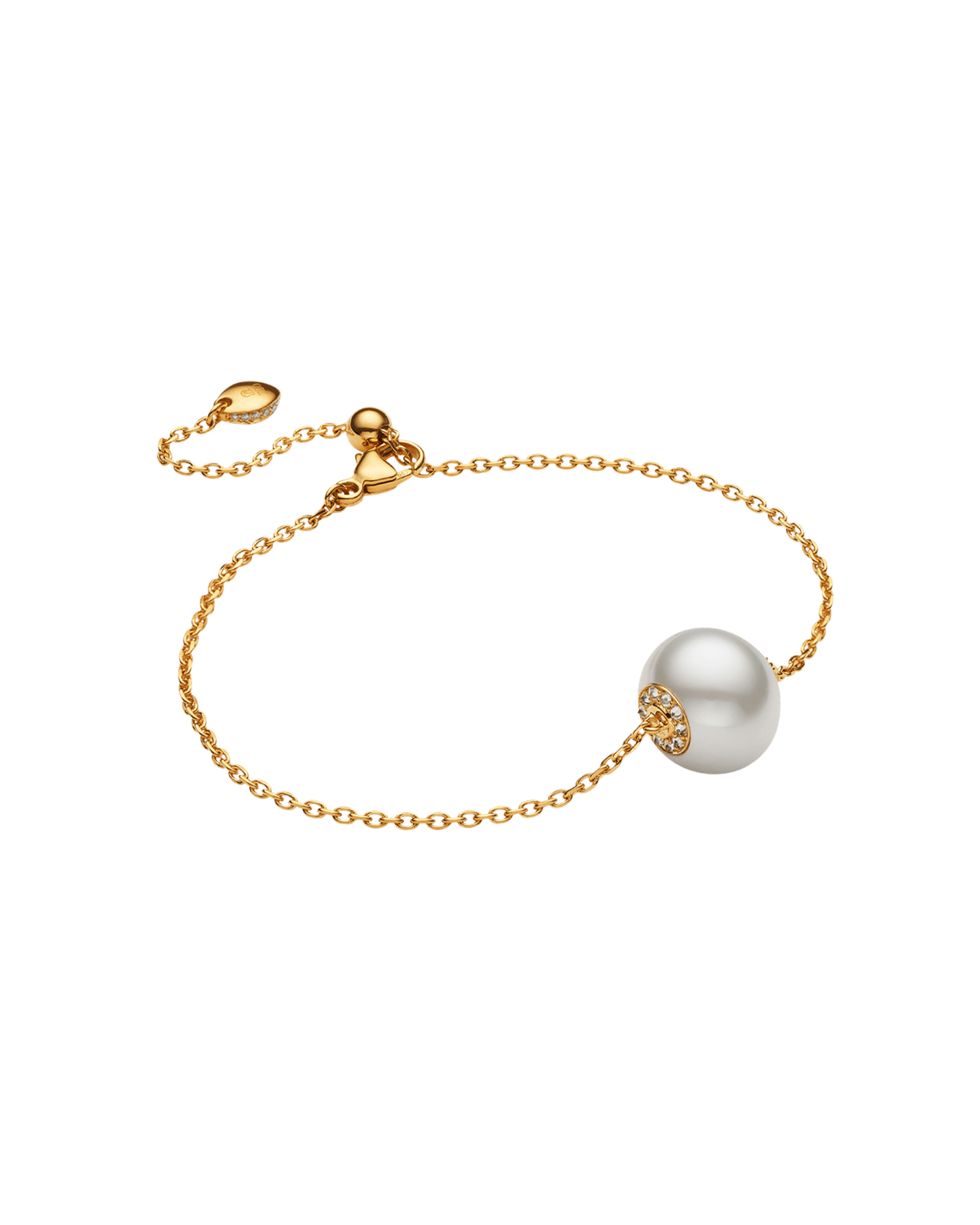 Diamond Touchstone Single Pearl Bracelet | 11mm Button Pearl, Diamonds, and Yellow Gold 1