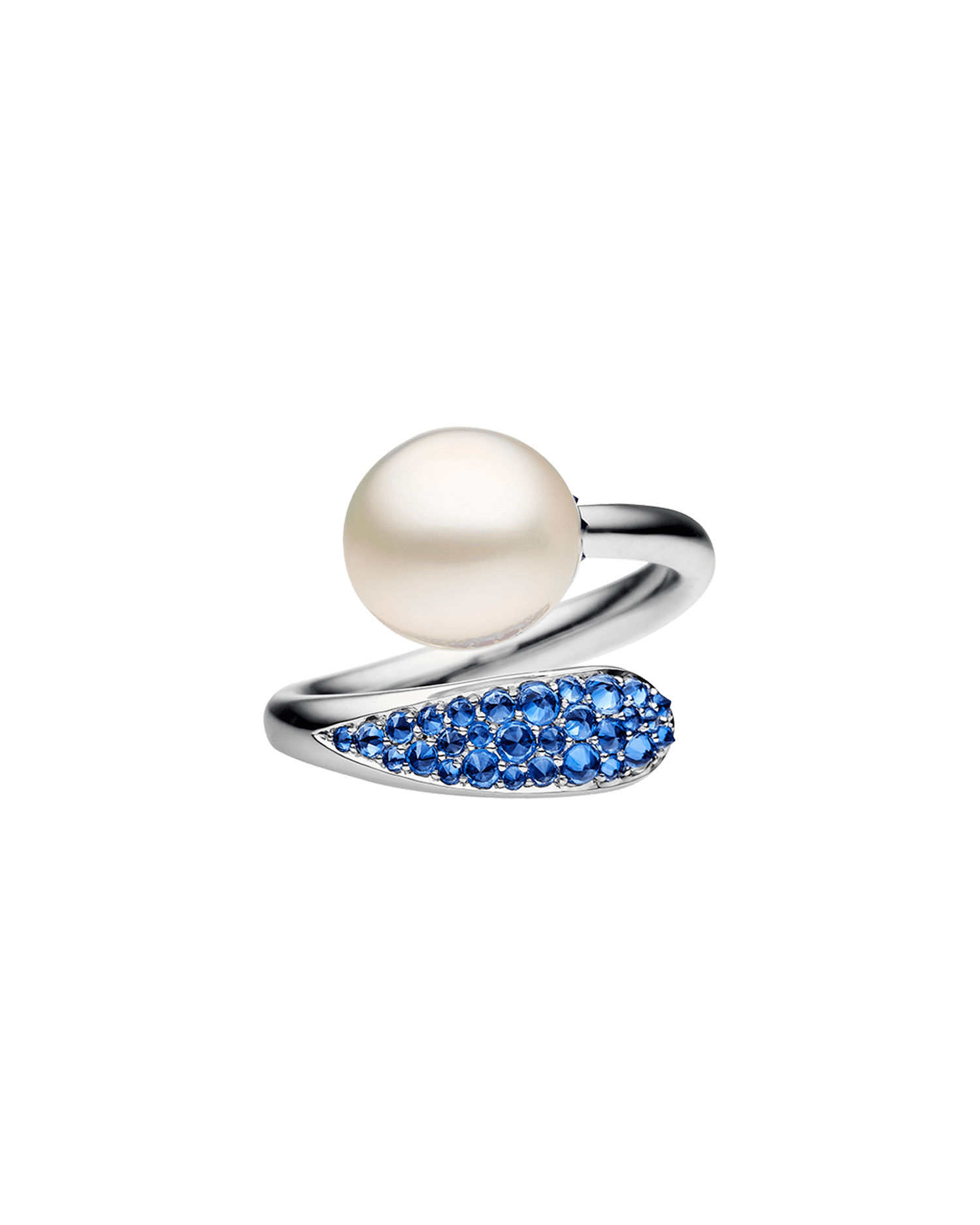 Blue Sapphire Touchstone Pearl Ring | 9mm Oval Pearl, Blue Sapphires, and White Gold 3
