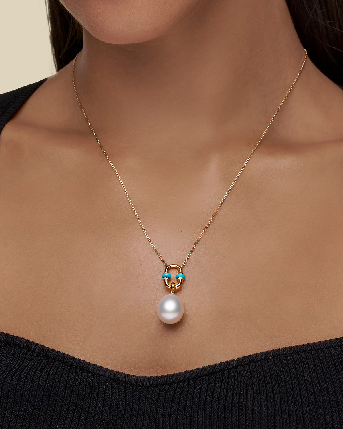 Turquoise Anchor Link Pearl Necklet On Body D24N61YPO13
