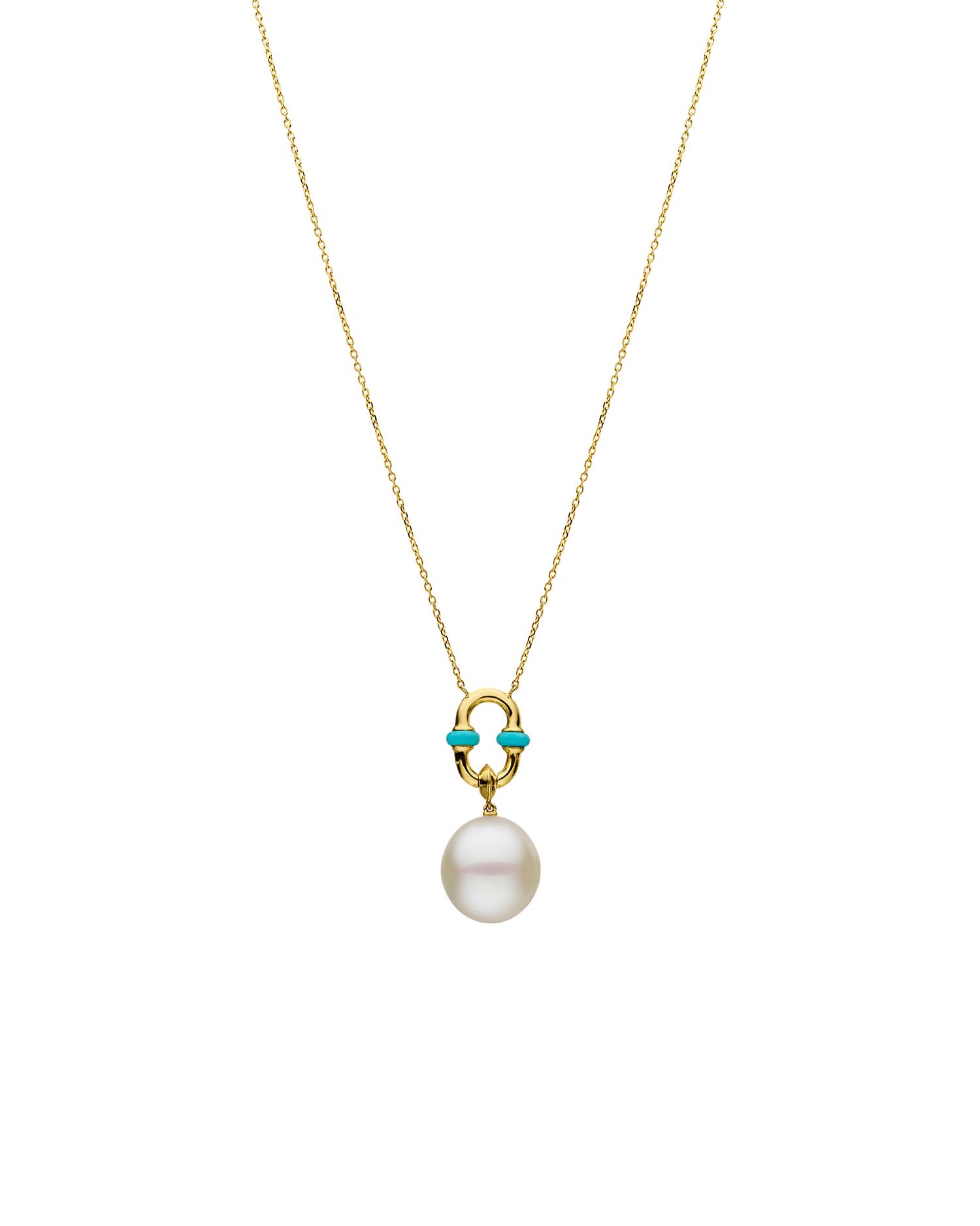 Turquoise Anchor Link Pearl Necklet D24N61YPO13