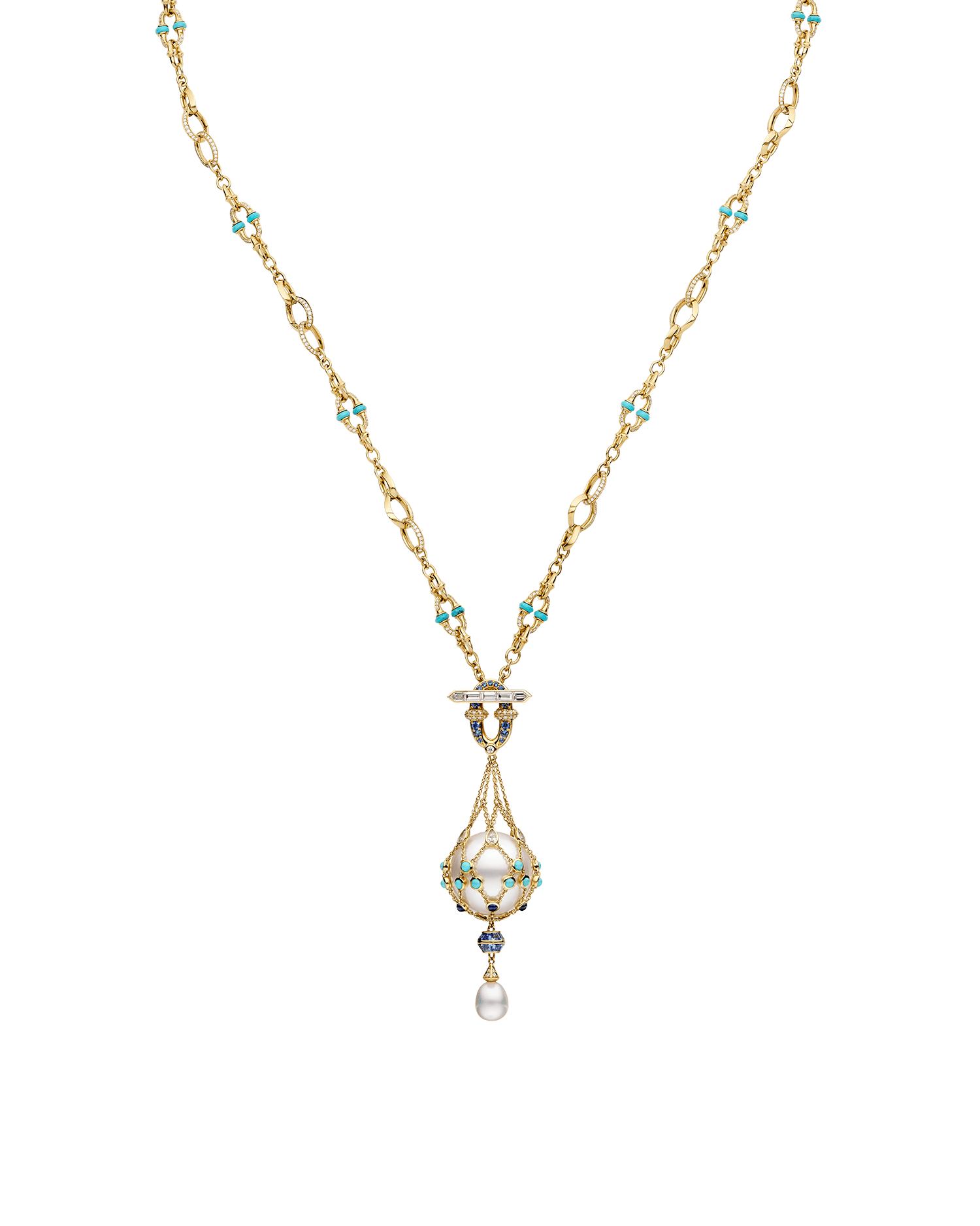 Turquoise Anchored Lavalier Pearl Necklace Gold DH24N50YPR18 2