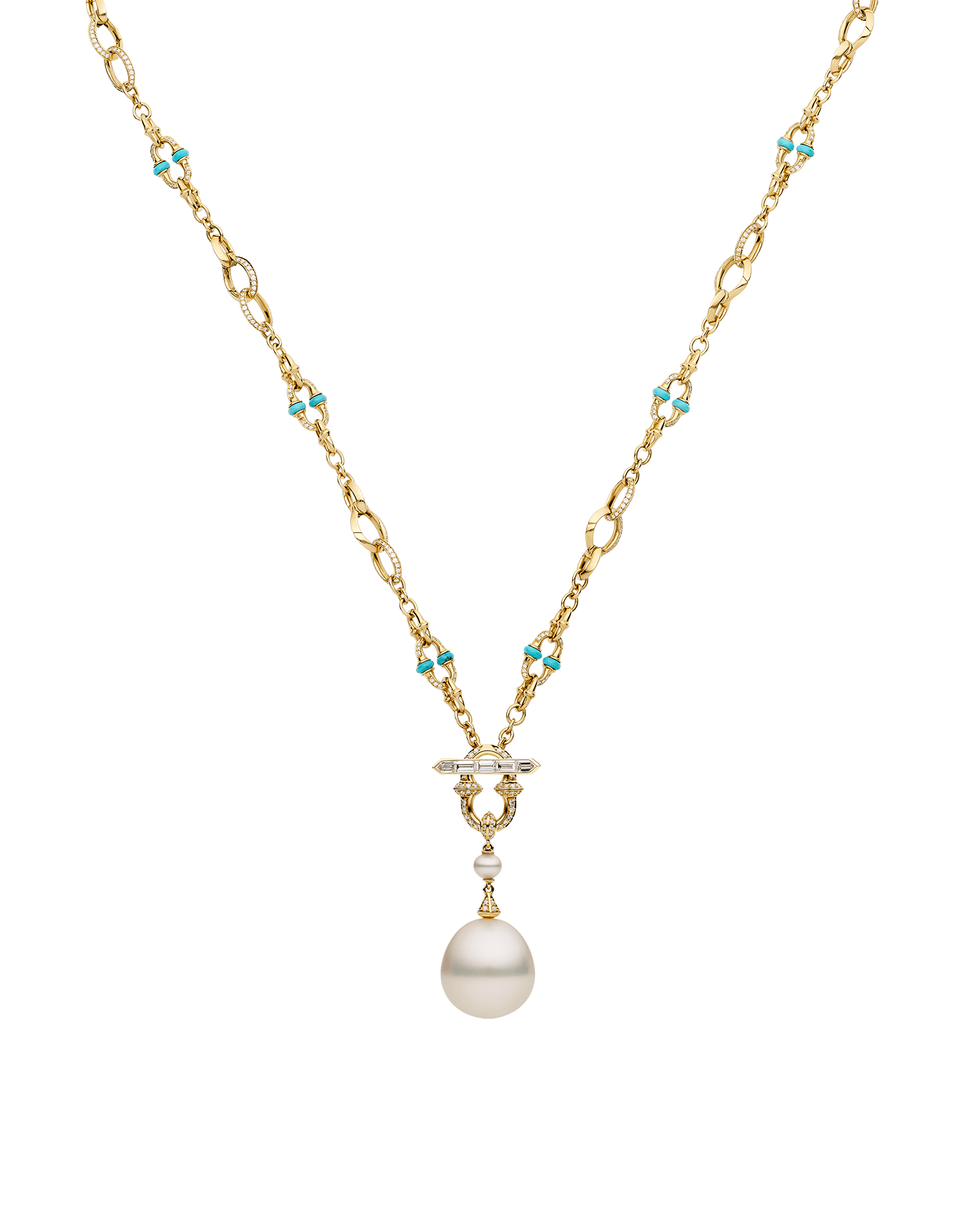 Turquoise Anchored Lavalier Pearl Necklace Gold DH24N50YPR18 6