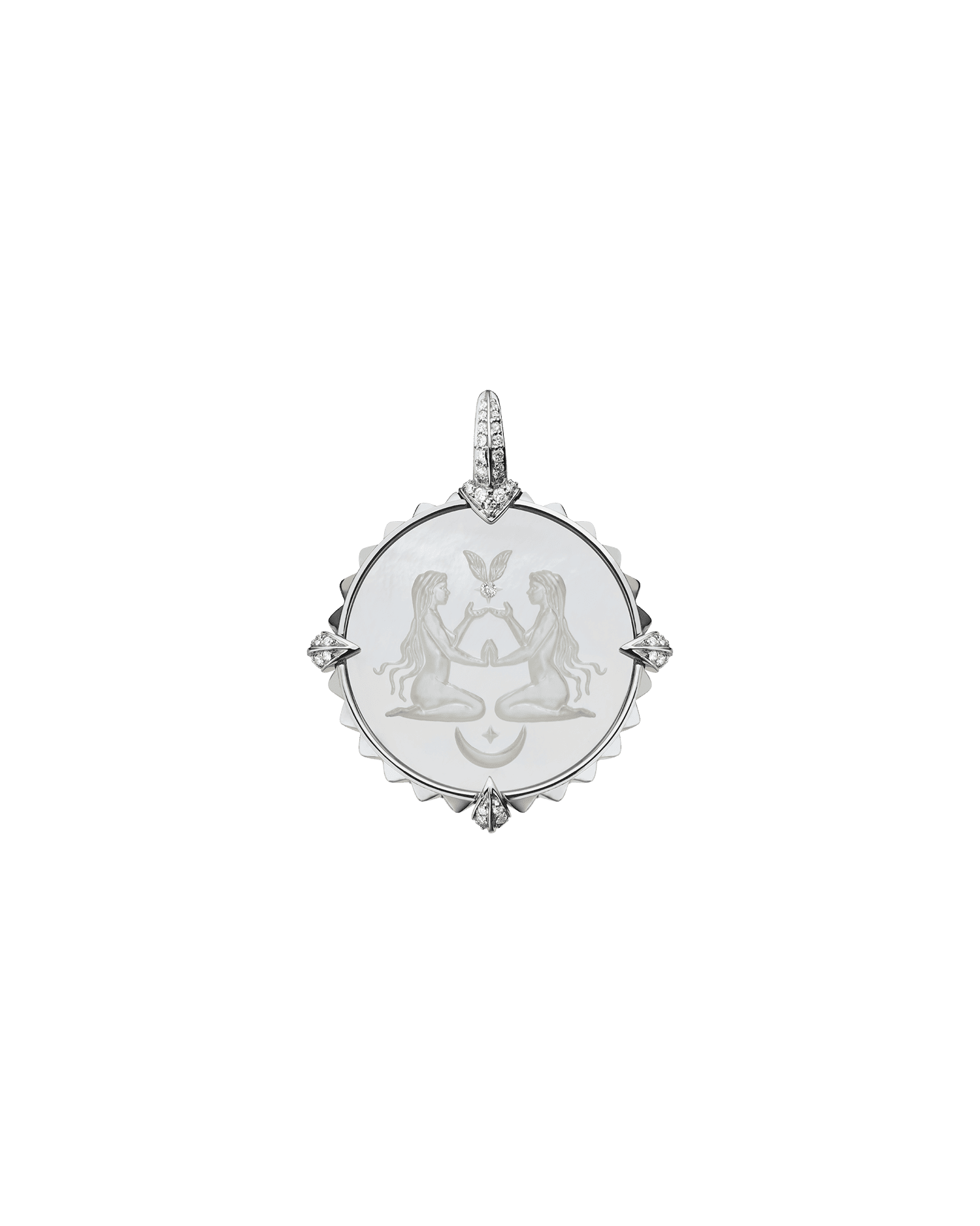 Virgo Coin Charm | Mother of Pearl, Diamonds, and White Gold 1