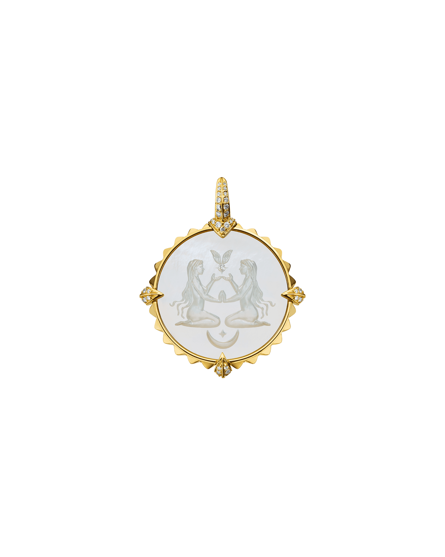 Virgo Coin Charm | Mother of Pearl, Diamonds, and Yellow Gold 1
