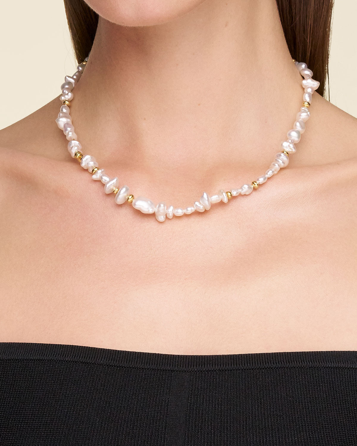 Wild Gold Granule Pearl Strand Necklace YG On Body sce22kbq02