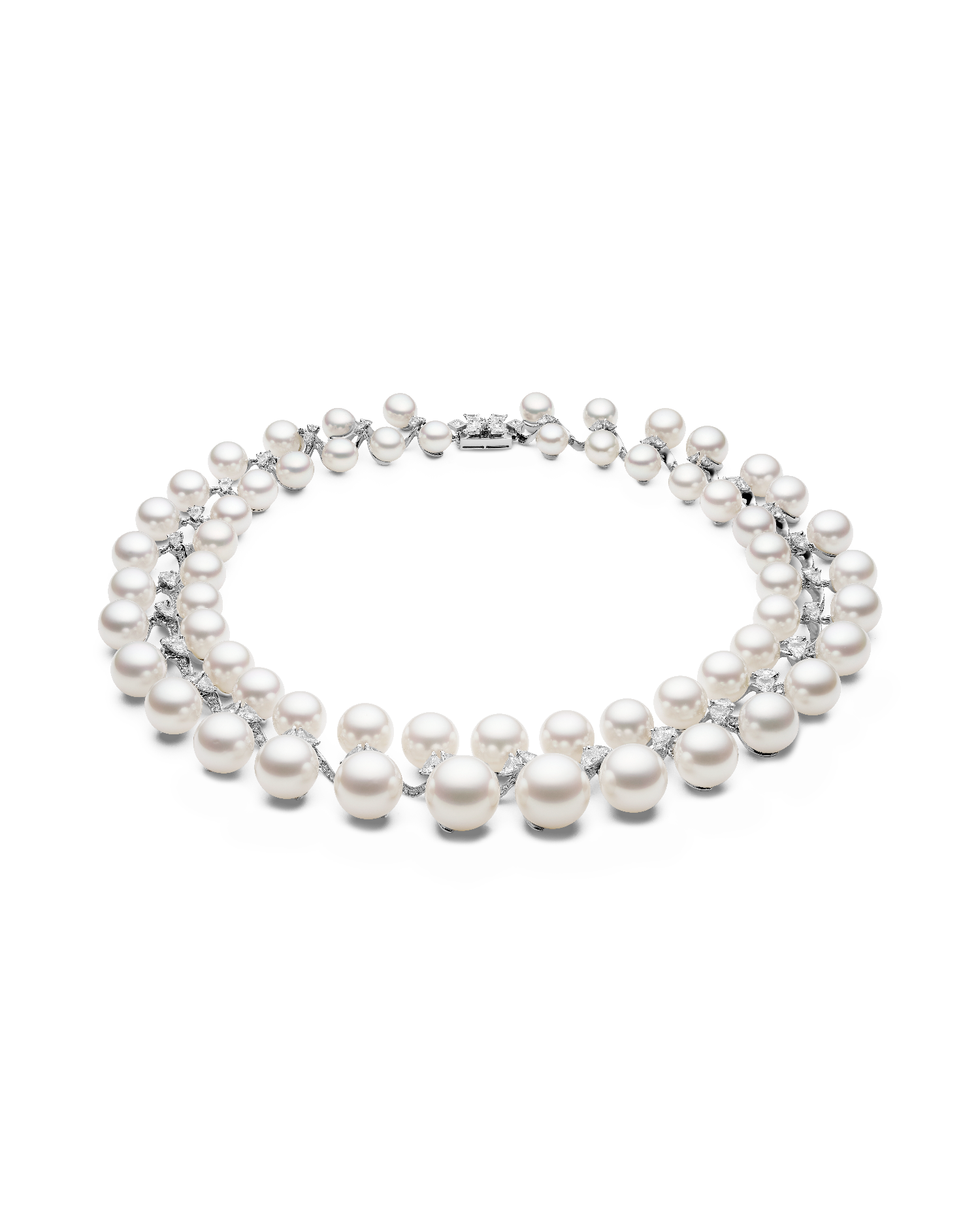 Wreath Pearl Collier | 9-14mm Round Pearls, Diamonds, and Platinum