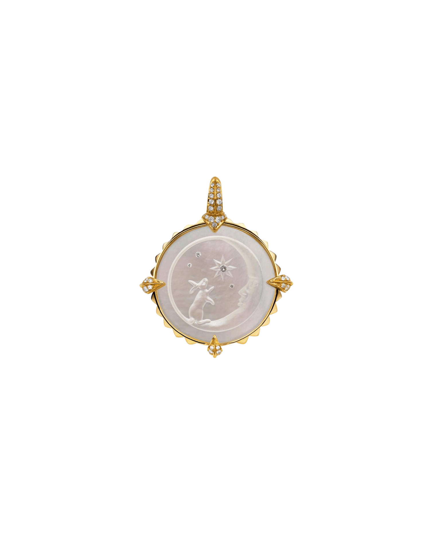 Year of the Rabbit Coin Charm | Mother of Pearl, Diamonds, and Yellow Gold 1