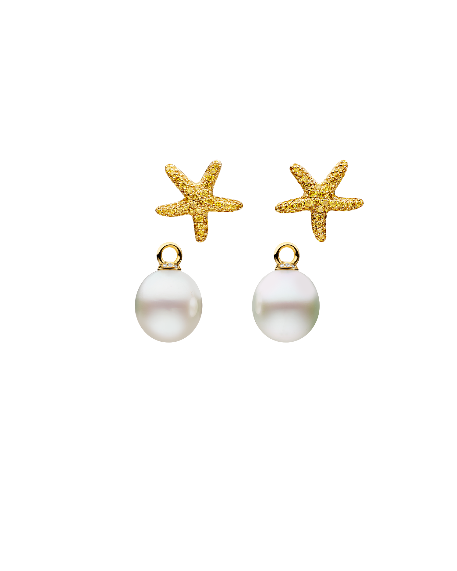 Yellow Diamond Starfish Pearls My Way Earrings In Yellow Gold 13mm Oval DYPO13C25E02Y C25E02Y + C16AE04YPO13 2