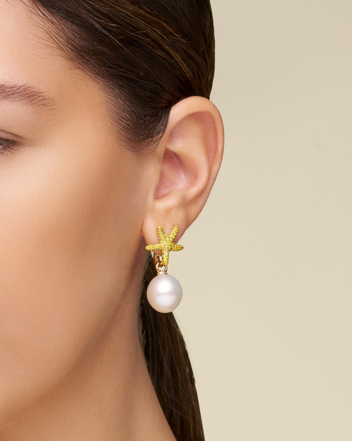 Yellow Diamond Starfish Pearls My Way Earrings On Body dypo13c25e02y SKU C25E02Y C16AE04YPO13