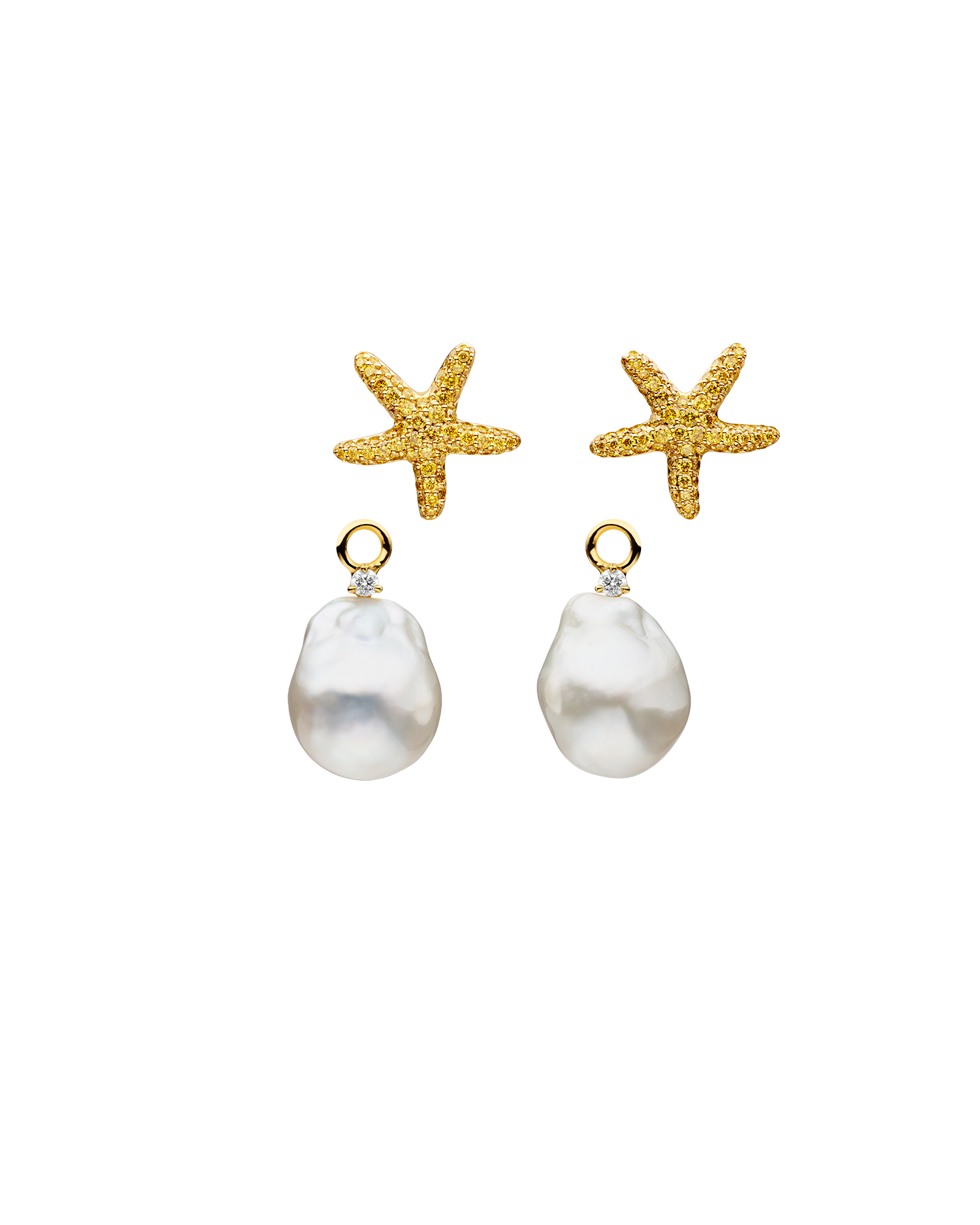 Yellow Diamond Starfish Pearls My Way Earrings in Yellow Gold 14mm Baroque DYPQ14C25E02Y C25E02Y + C16AE06YPQ14 2