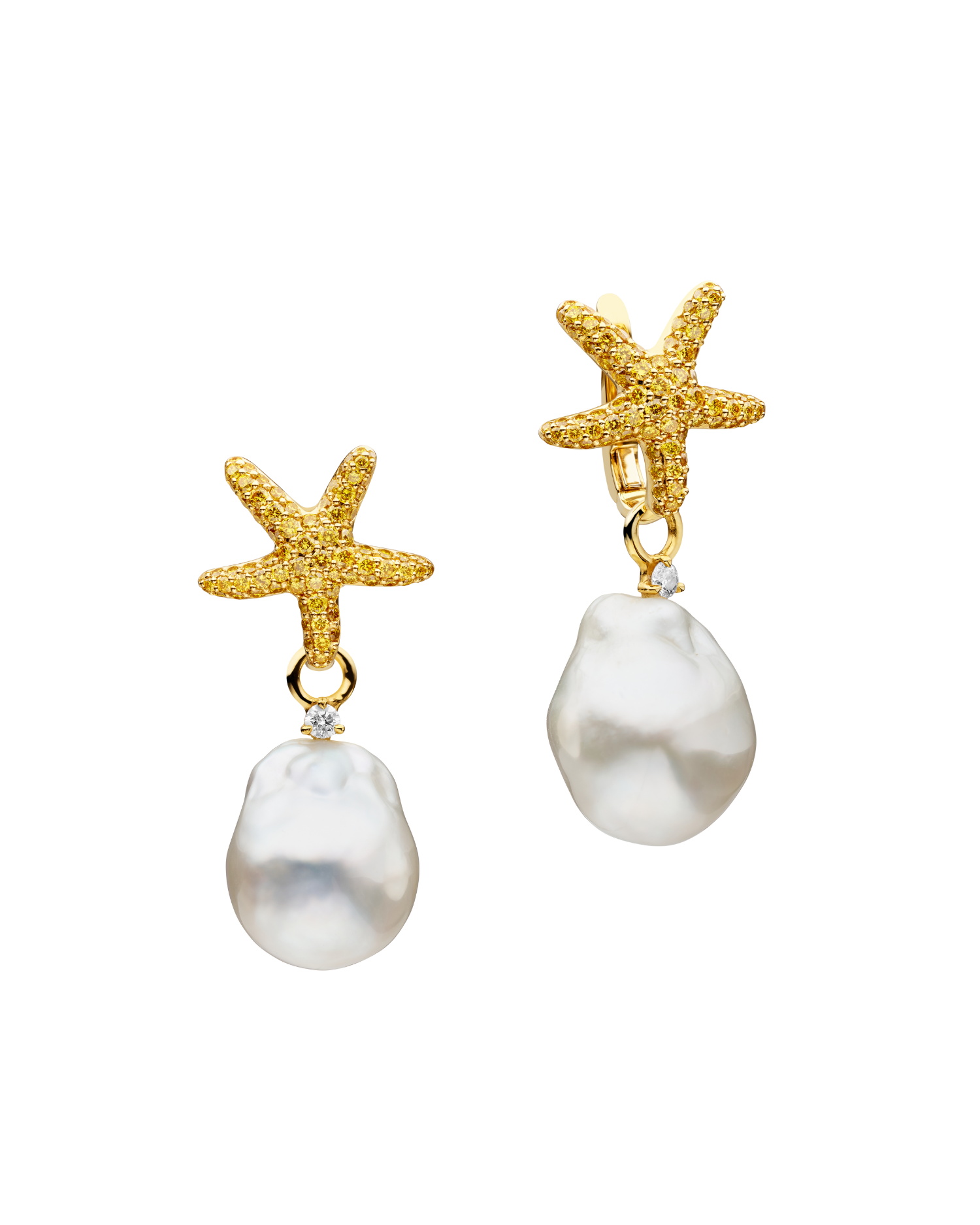 Yellow Diamond Starfish Pearls My Way Earrings in Yellow Gold 14mm Baroque DYPQ14C25E02Y C25E02Y + C16AE06YPQ14
