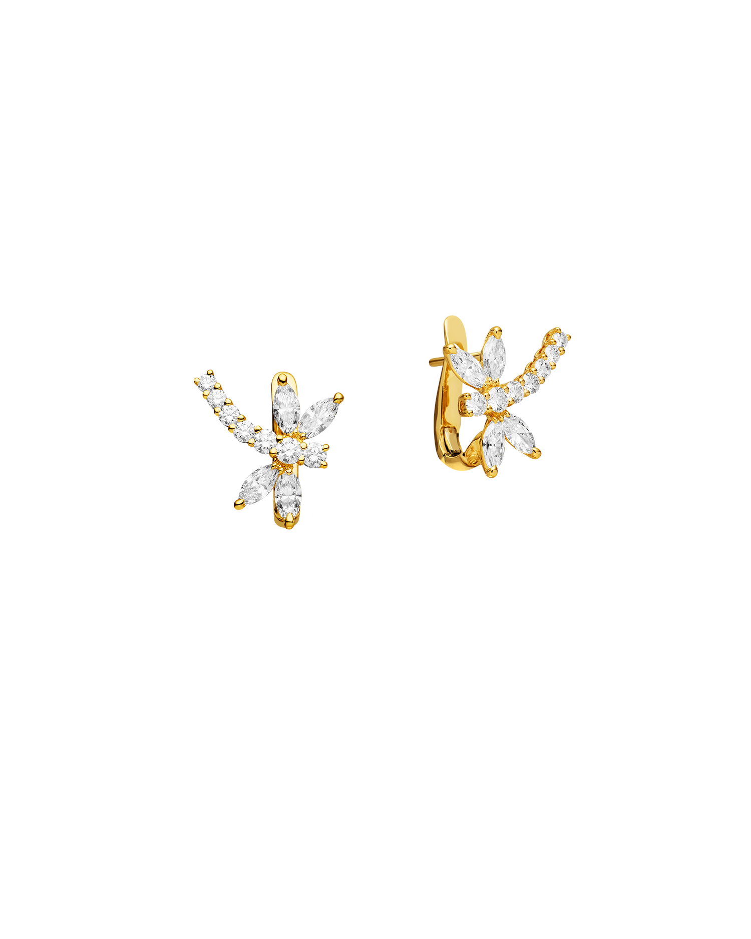 Diamond Dragonfly Earrings | Diamond and Yellow Gold