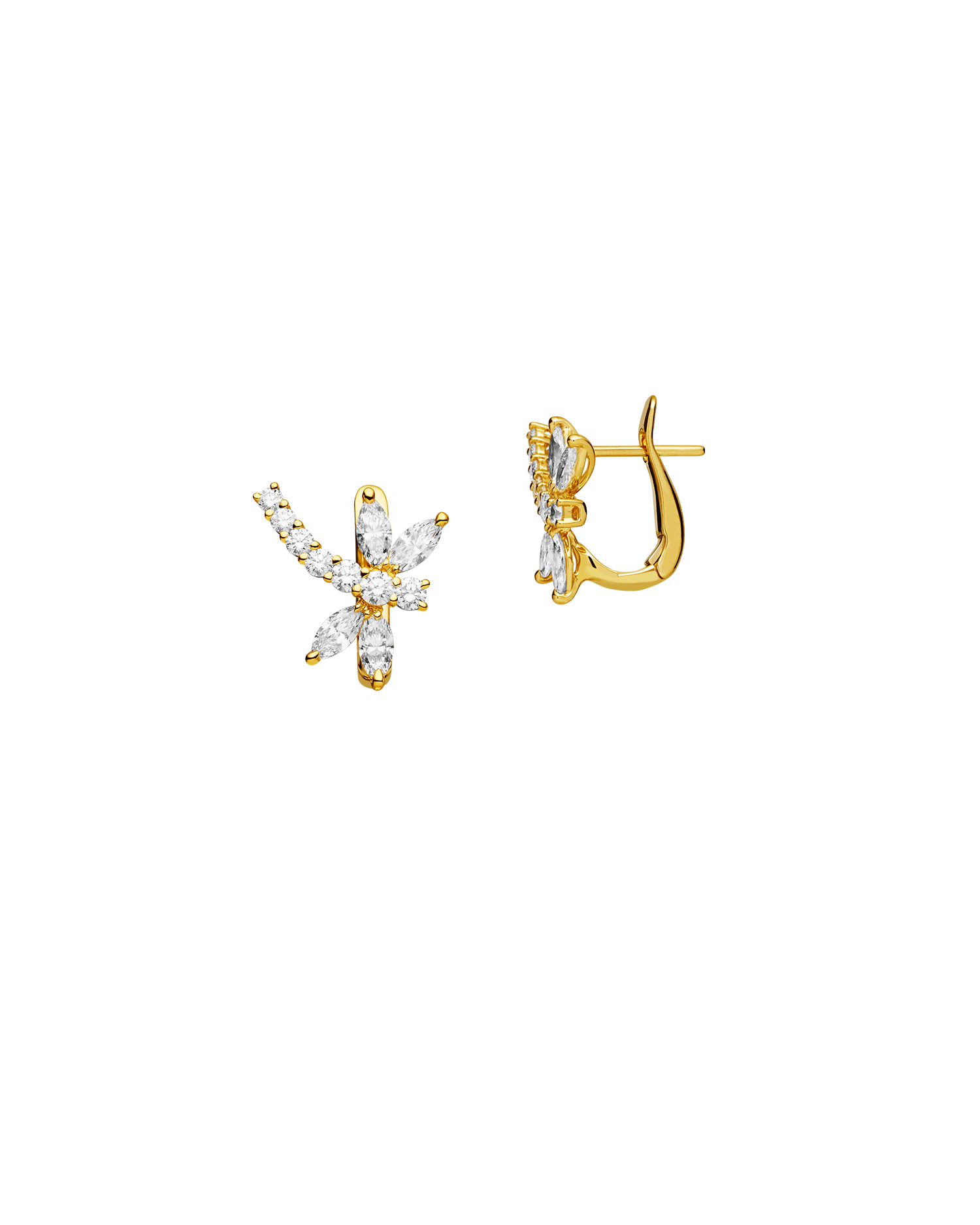 Diamond Dragonfly Earrings | Diamond and Yellow Gold