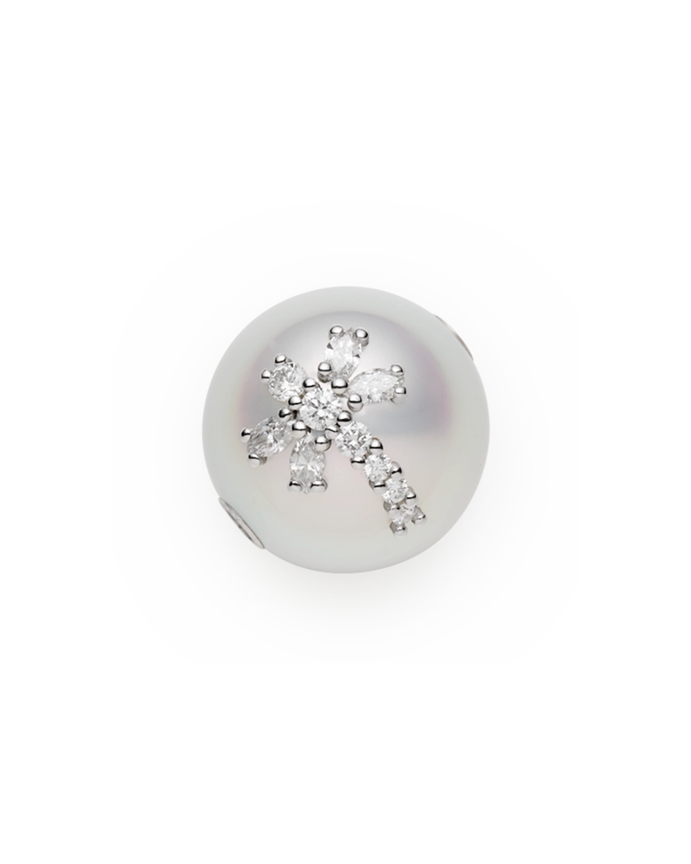 Diamond Dragonfly Pearl Clasp | 17mm Round Pearl, Diamond and Platinum