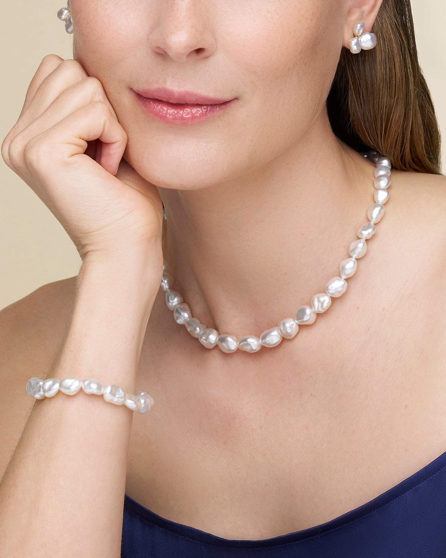 Paspaley Keshi Pearl Choker Strand Necklace | 7-10mm Keshi Baroque Pearls and Diamond