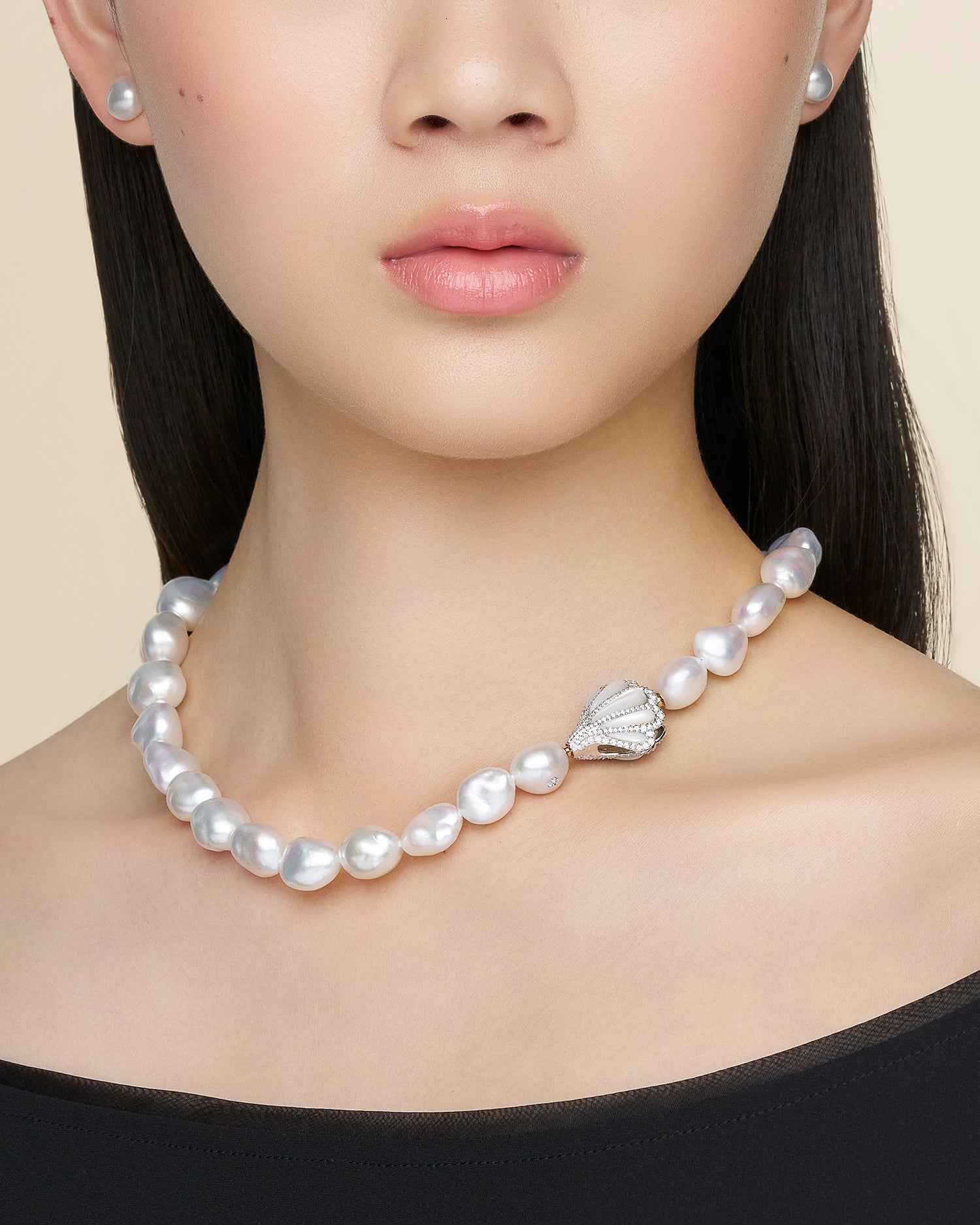 Clam Shell Diamond Clasp | Mother of Pearl, Diamonds, and White Gold