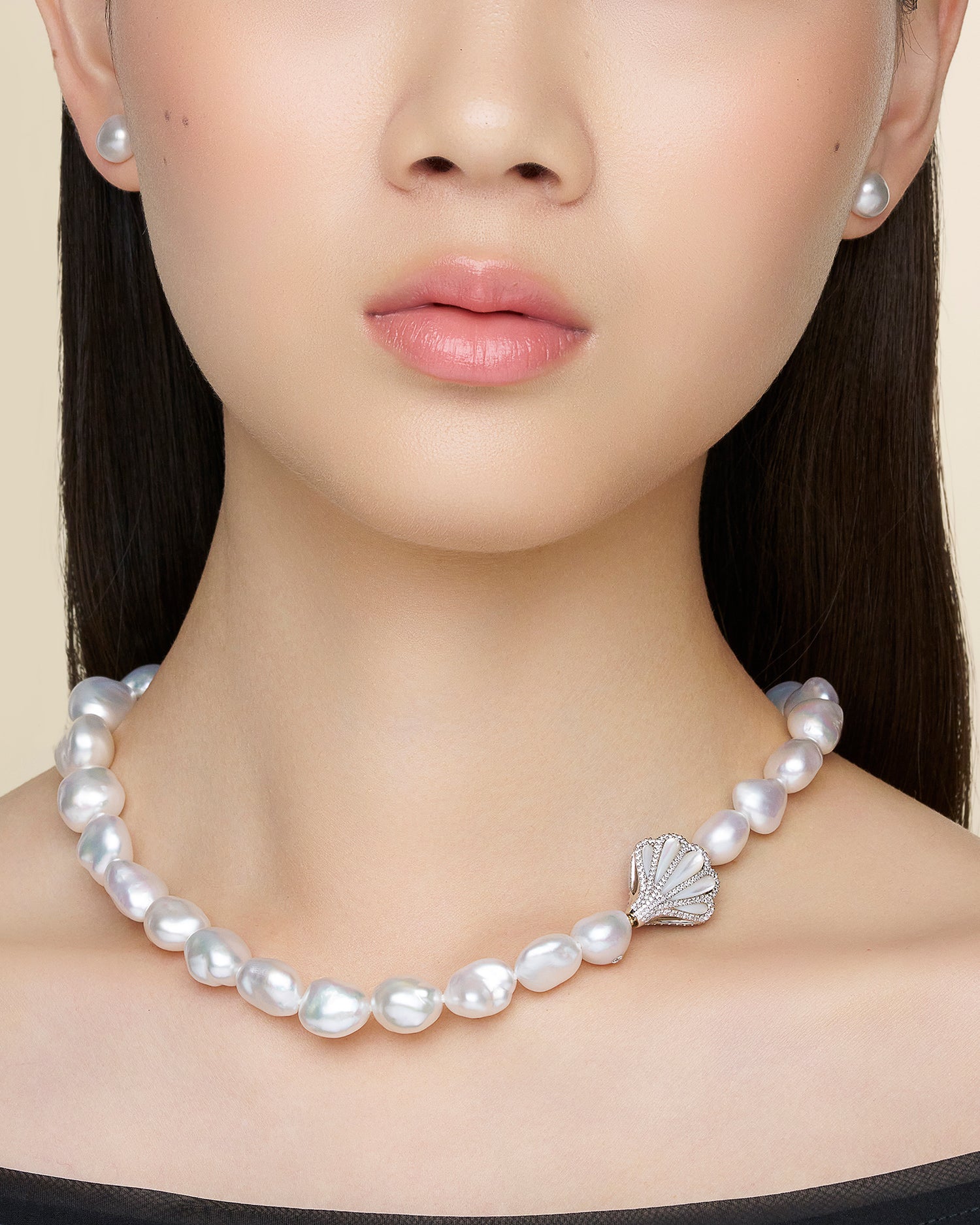 Clam Shell Diamond Clasp | Mother of Pearl, Diamonds, and White Gold