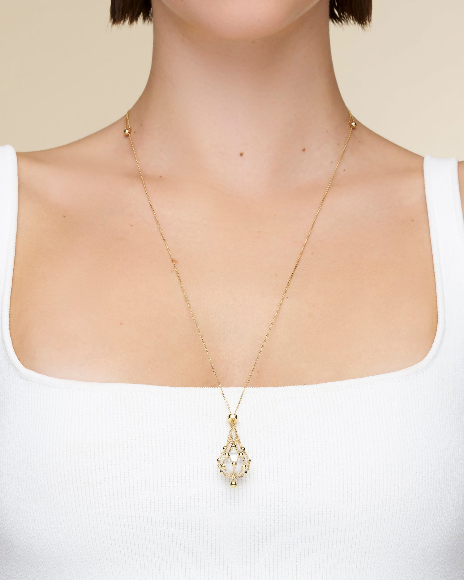 Diamond Lavalier Pearl Necklace | 14mm Circle Pearl, Diamonds, and Yellow Gold